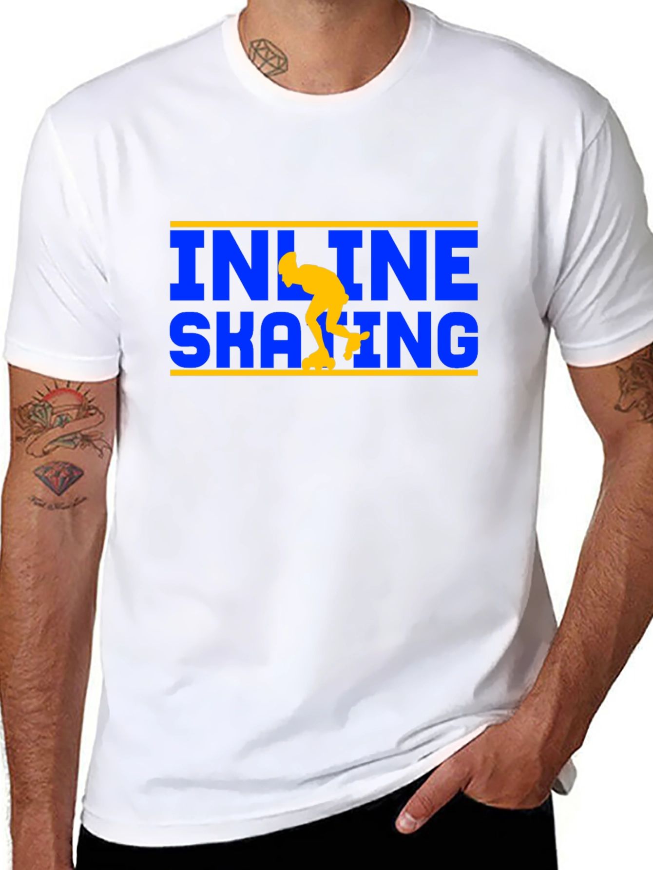 Inline Skating T-Shirt - Blue and Yellow Design