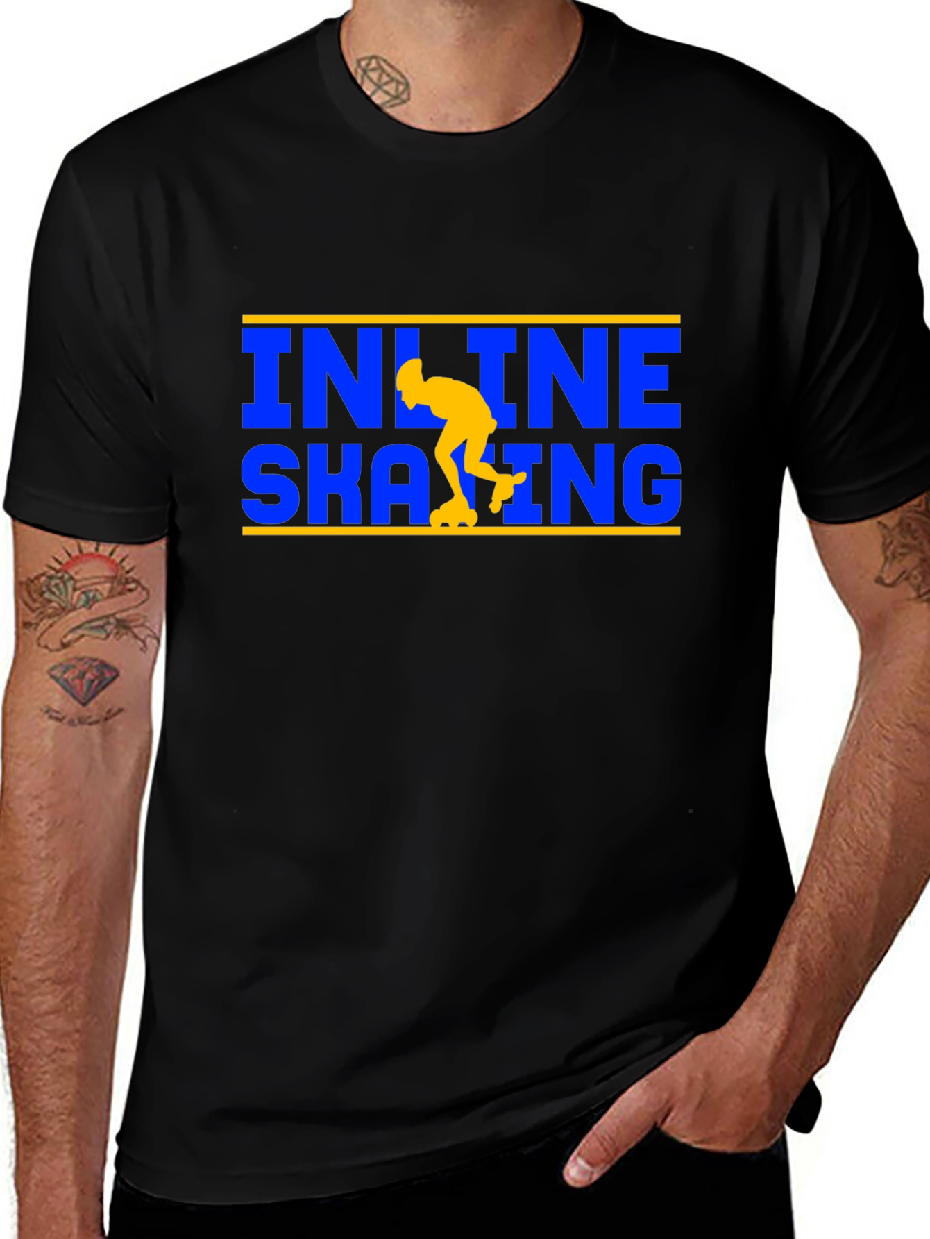 Inline Skating T-Shirt - Blue and Yellow Design