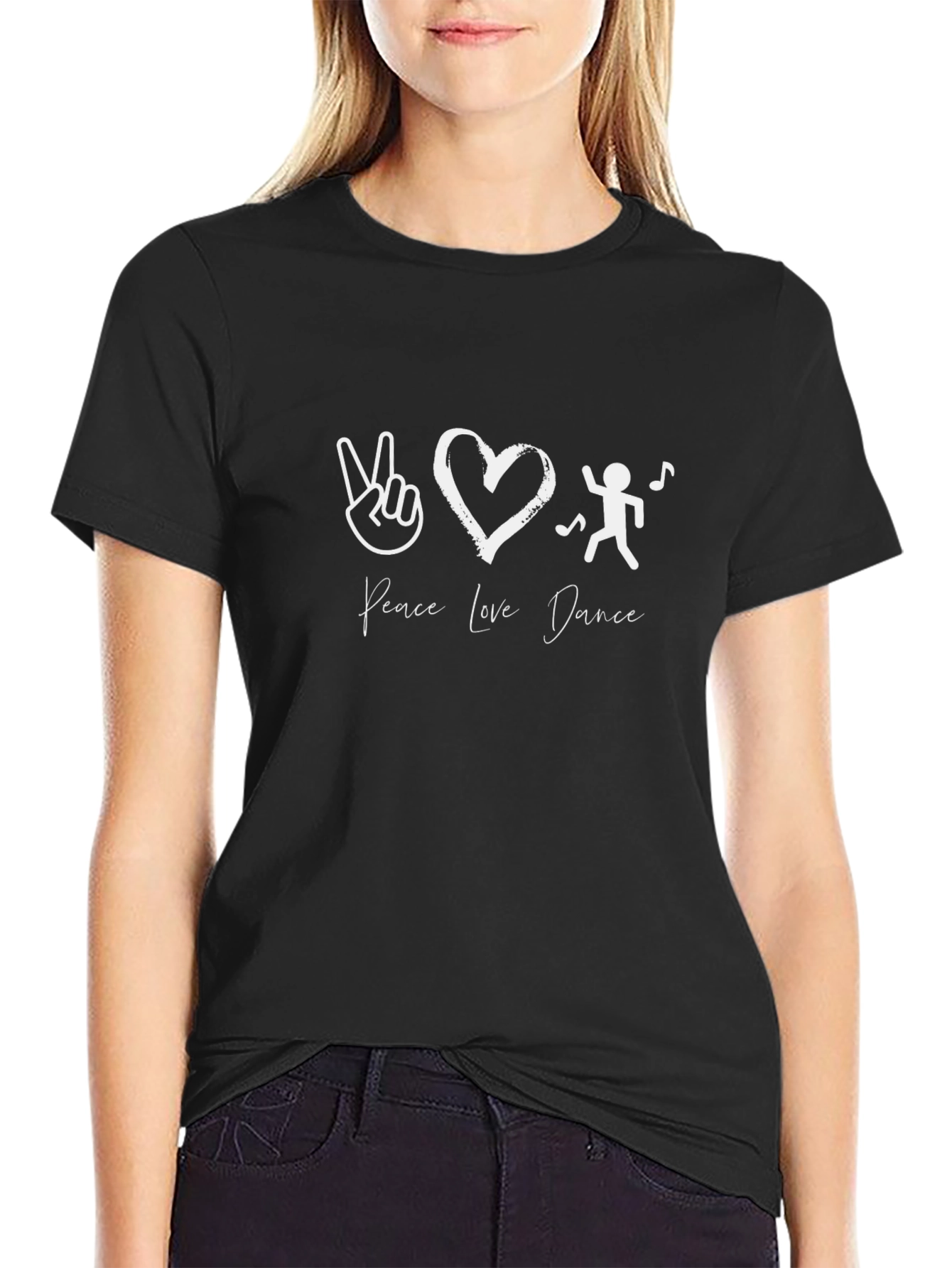 Peace Love Dance Graphic Tee - Black Cotton T-Shirt