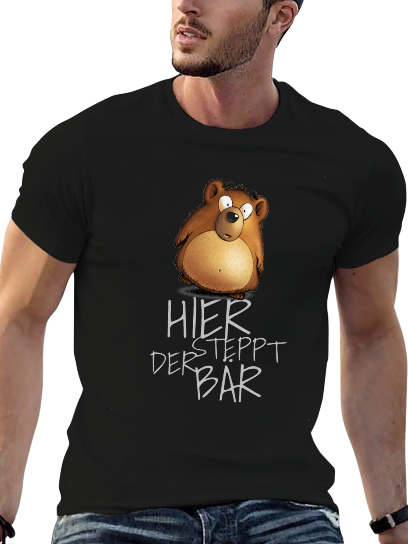 Humorous Bear Graphic Black T-Shirt
