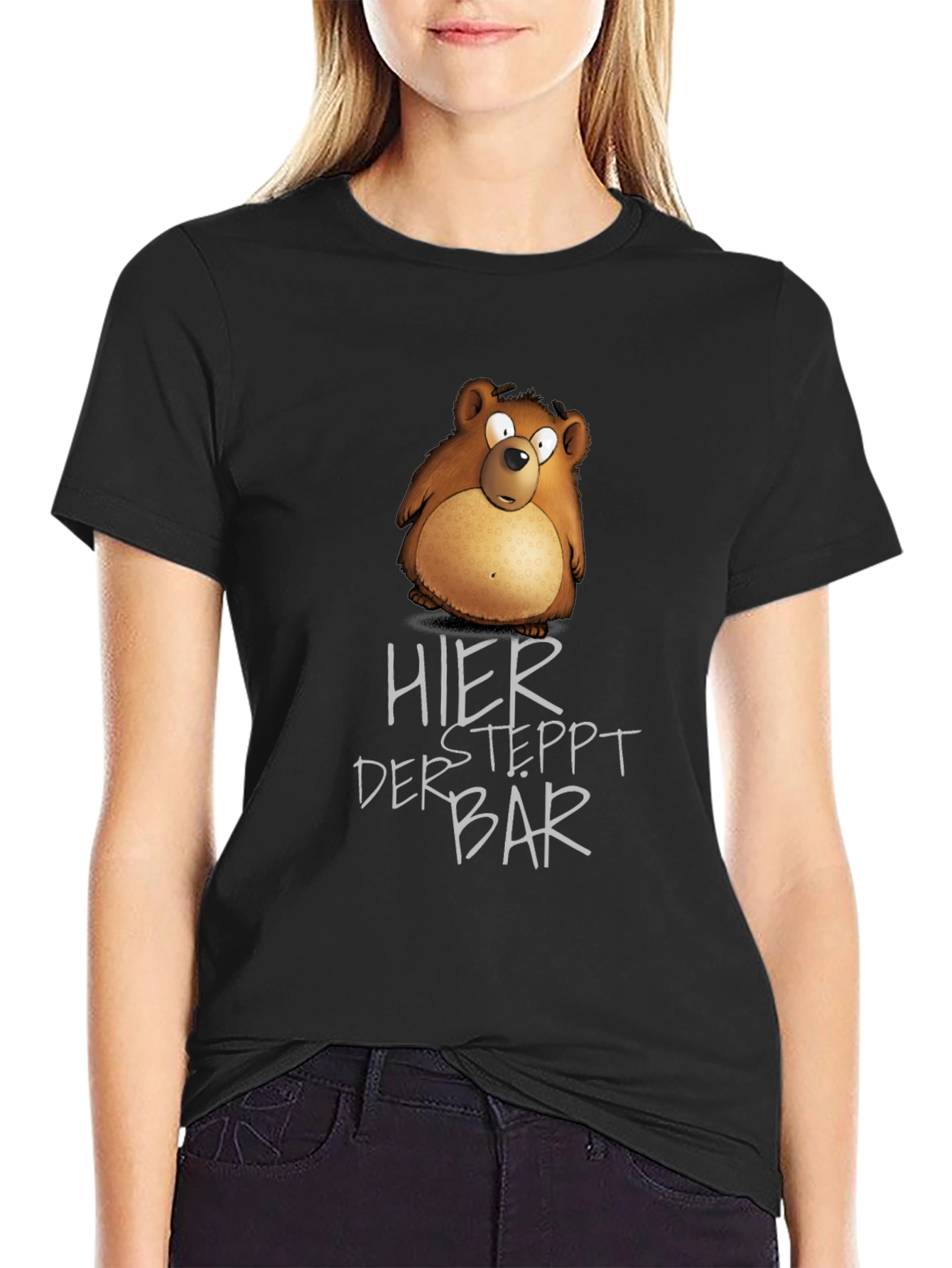 Humorous Bear Graphic Black T-Shirt