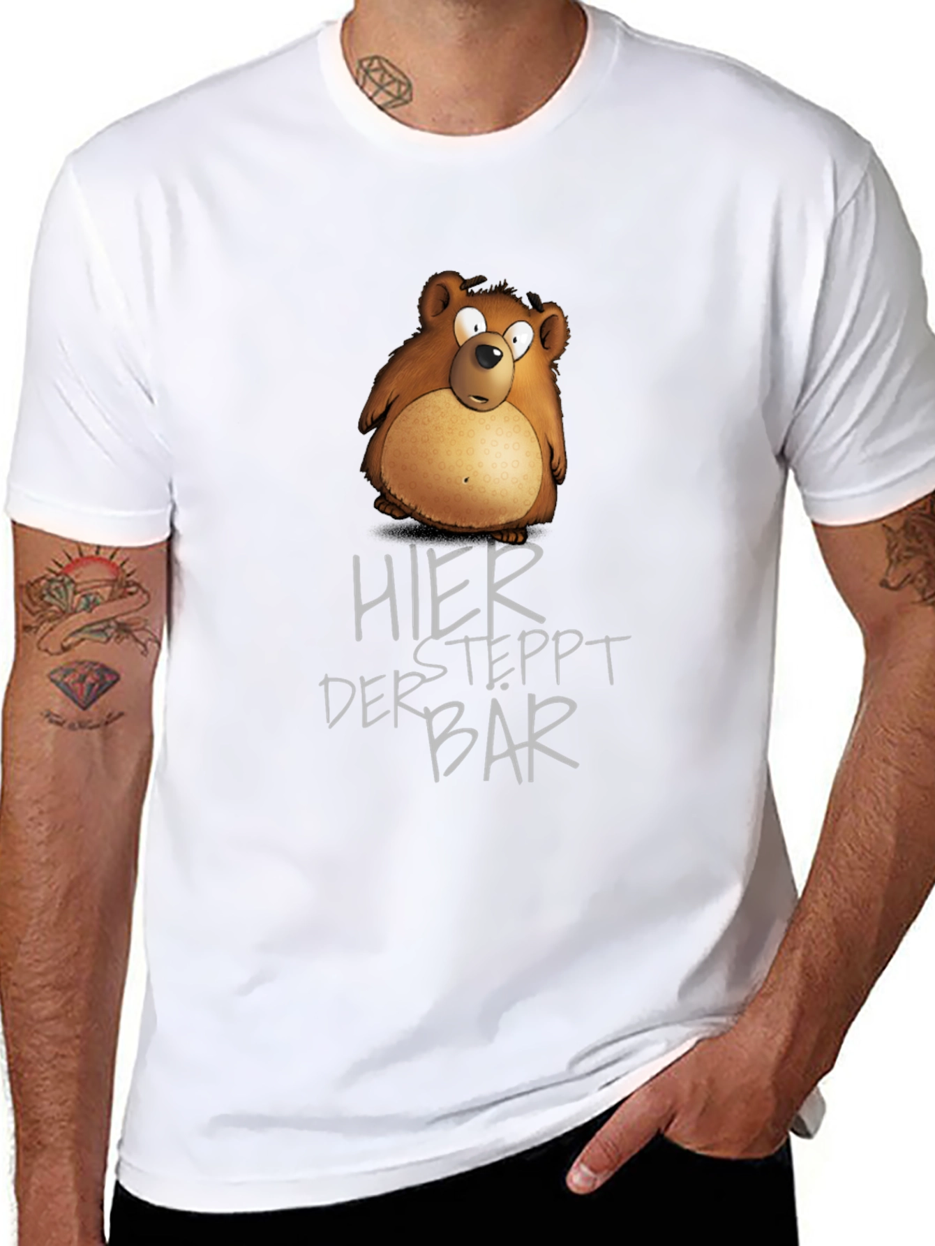 Humorous Bear Graphic Black T-Shirt