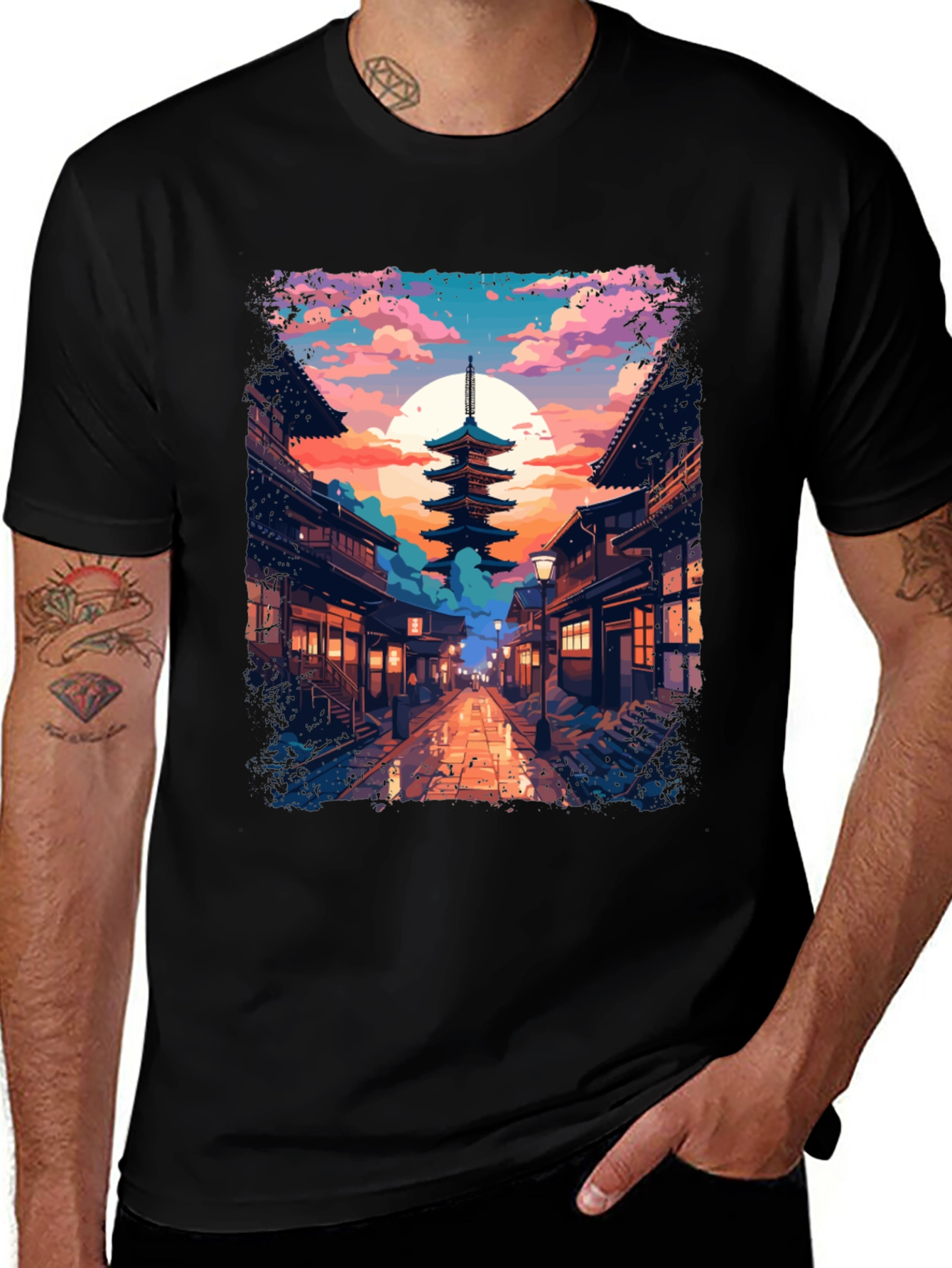 Japanese Pagoda Graphic Tee - Anime Style