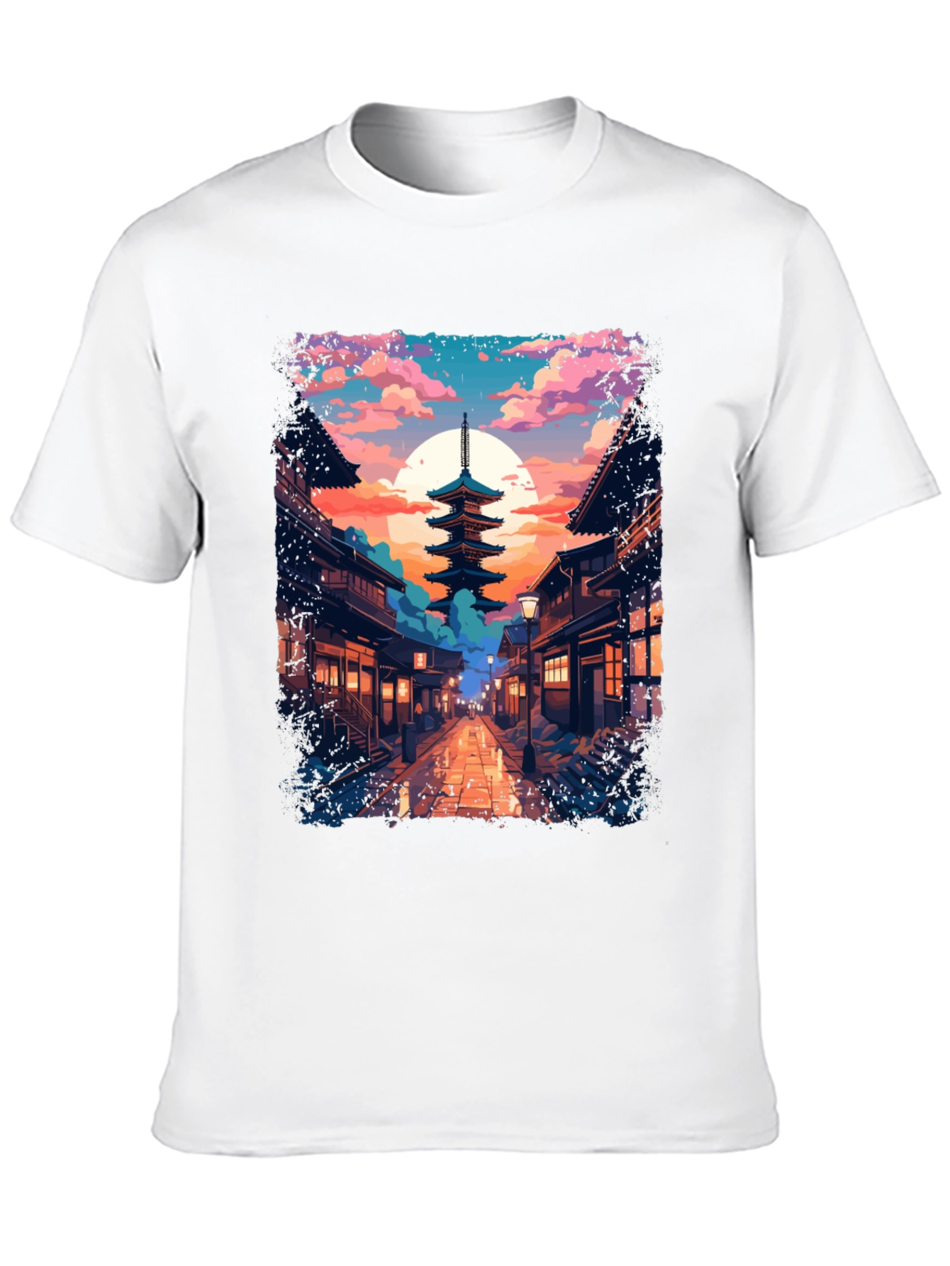 Japanese Pagoda Graphic Tee - Anime Style