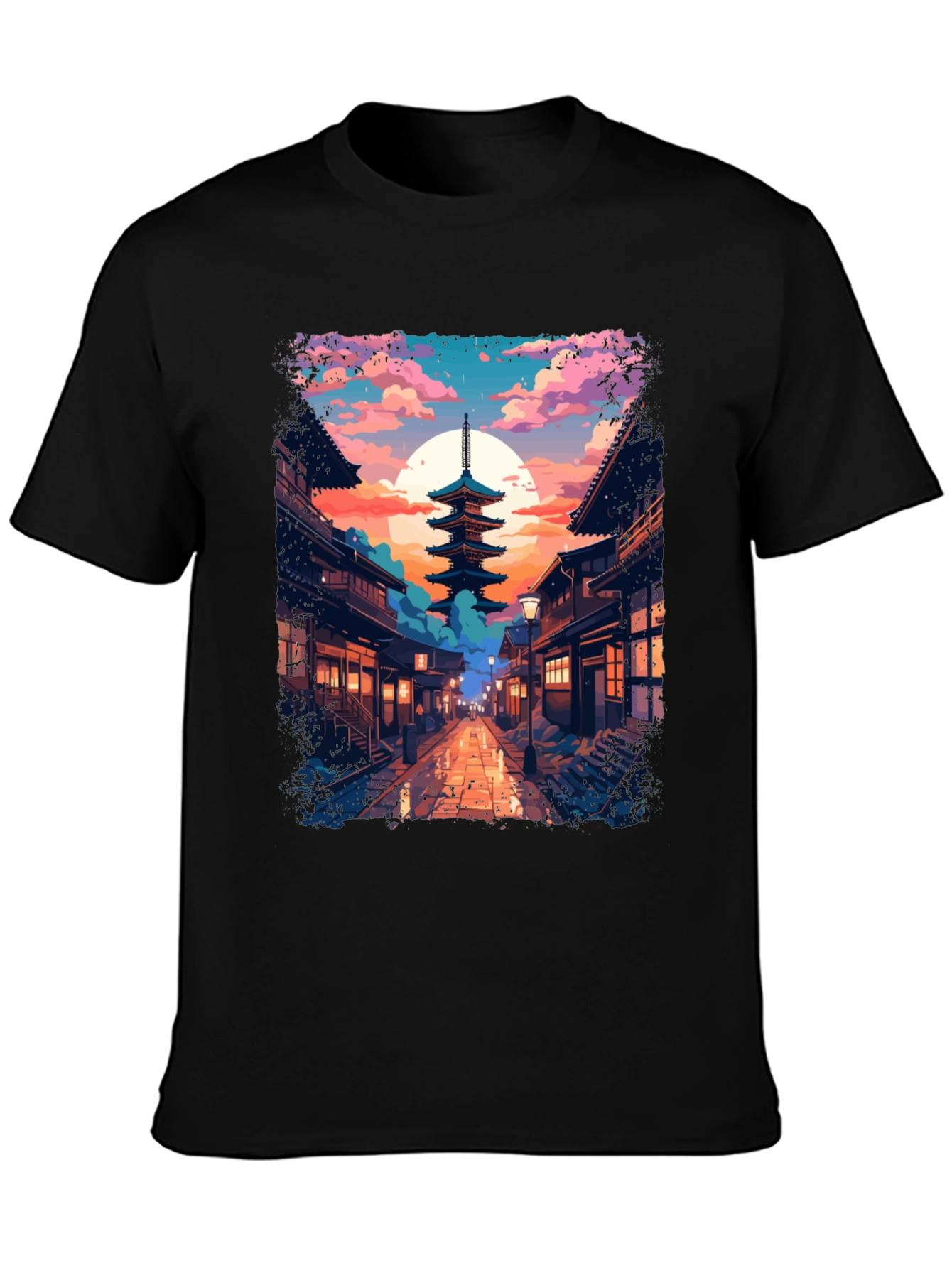 Japanese Pagoda Graphic Tee - Anime Style