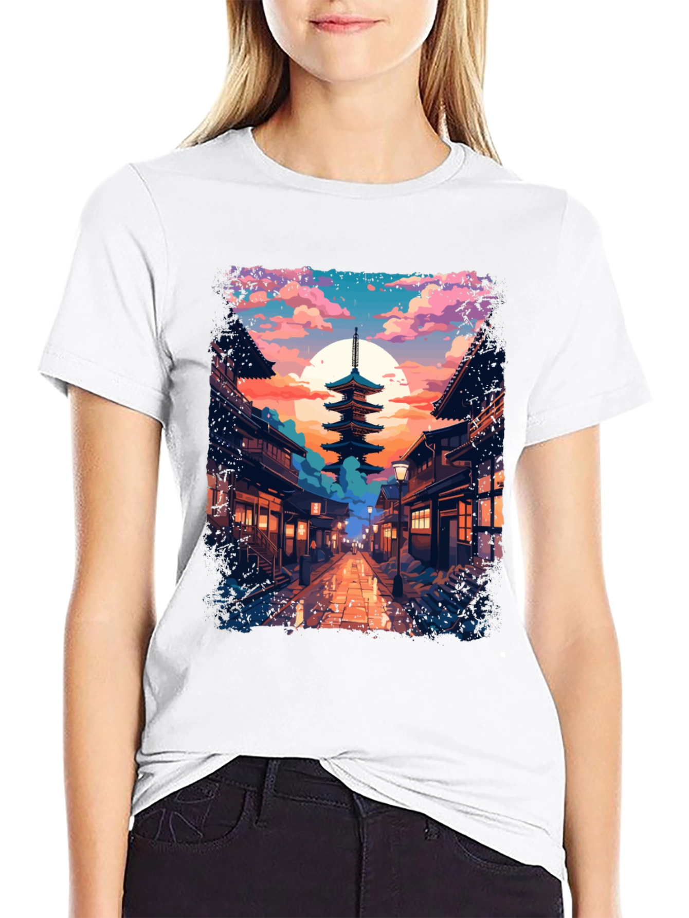 Japanese Pagoda Graphic Tee - Anime Style