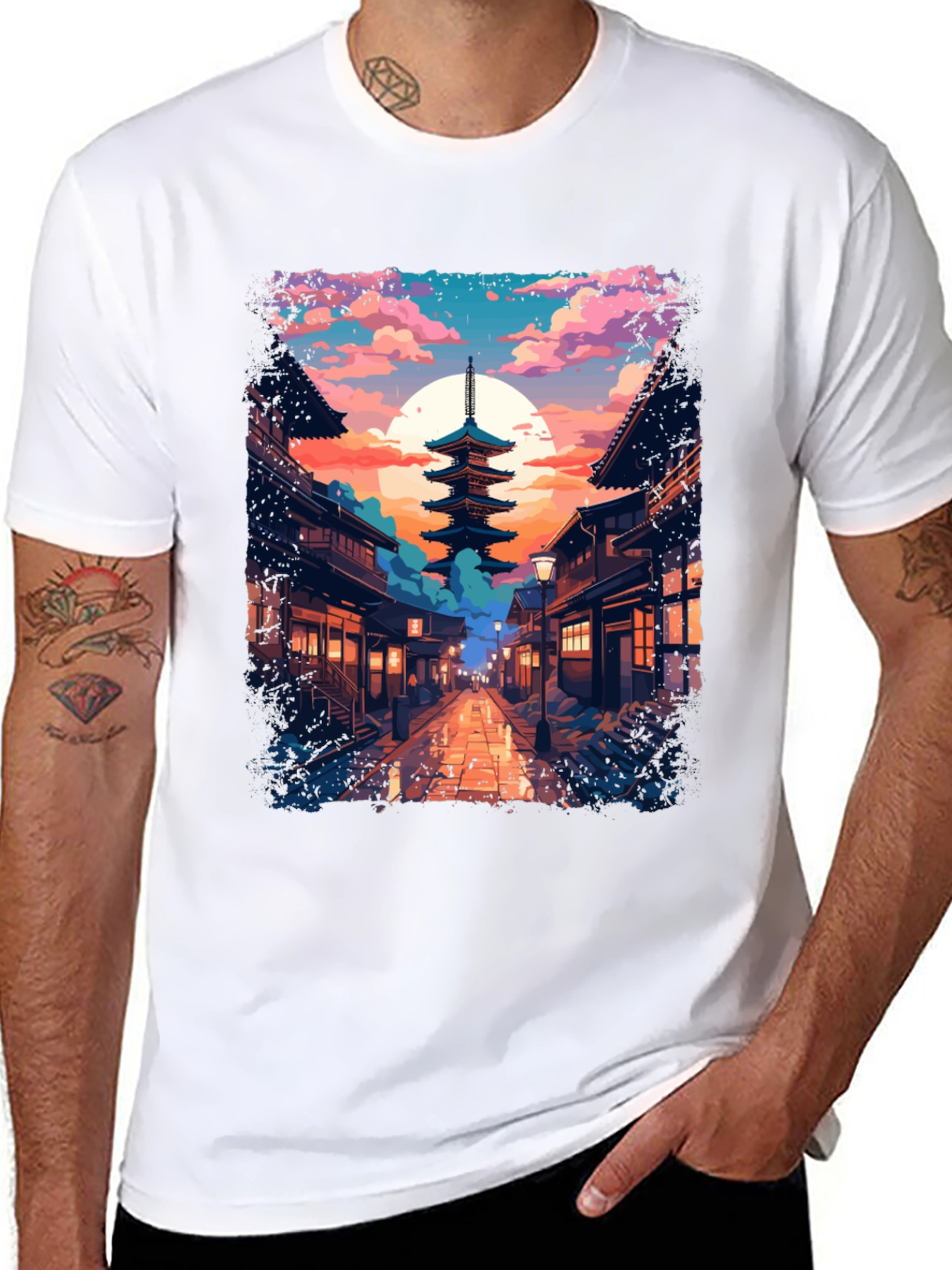 Japanese Pagoda Graphic Tee - Anime Style