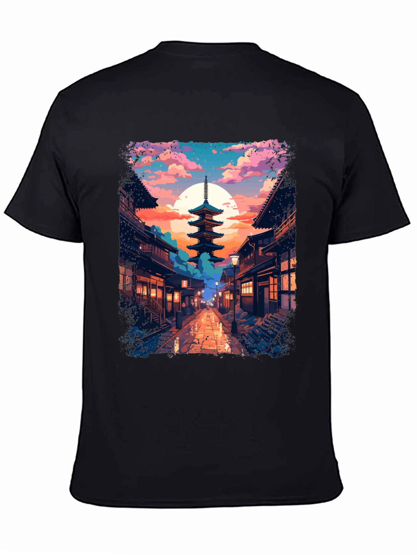 Japanese Pagoda Graphic Tee - Anime Style