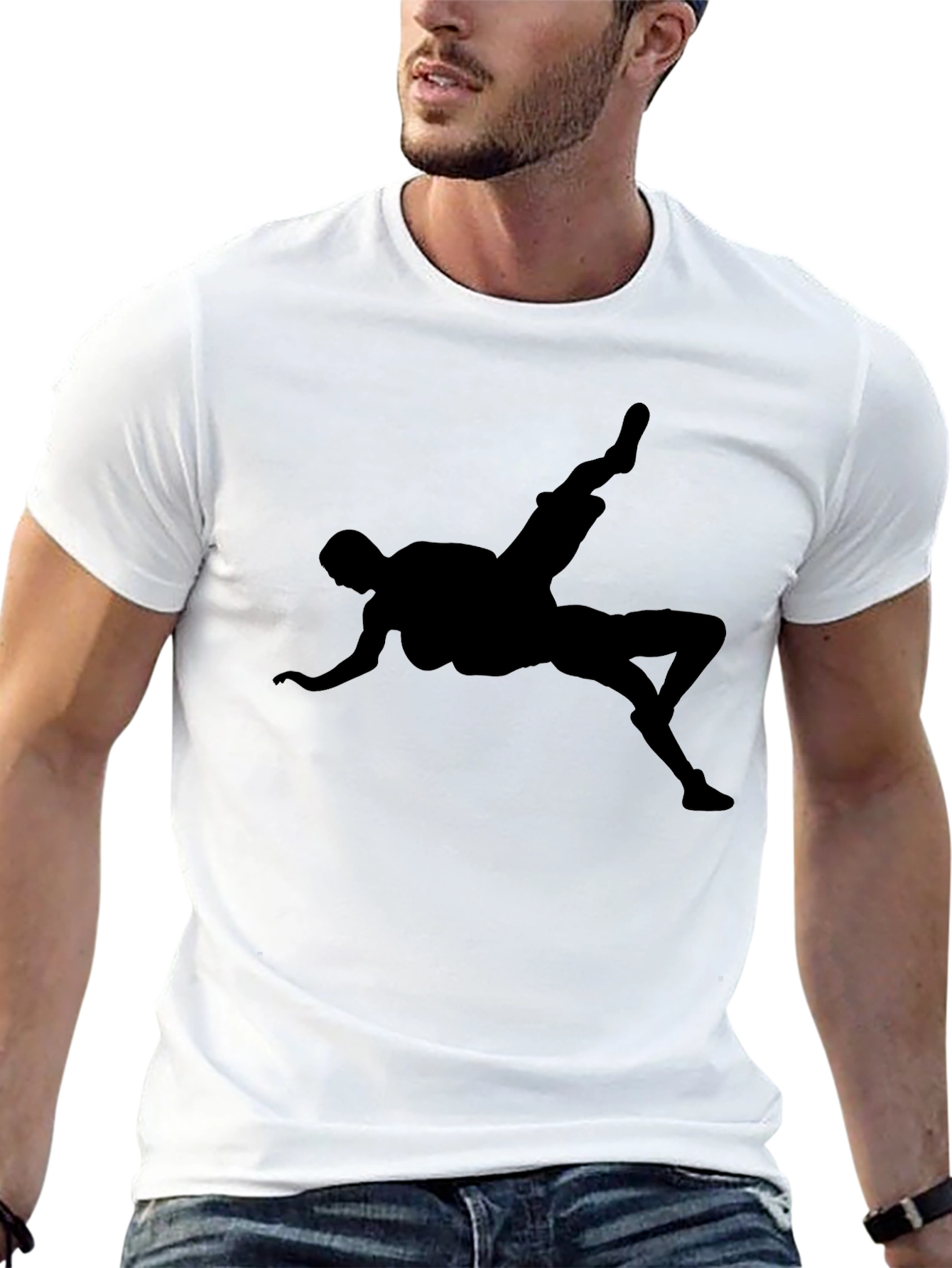 Black Graphic Tee - Silhouette Soccer Kick