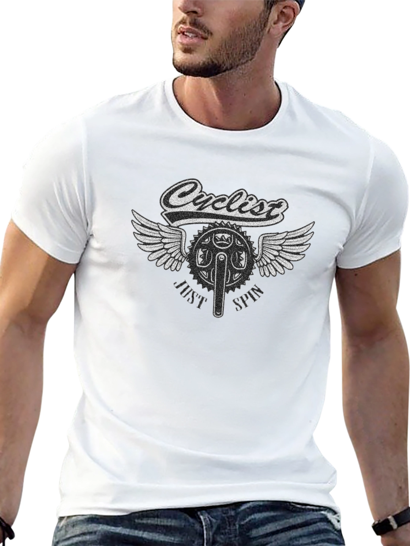 Cyclist Winged Bike Graphic T-Shirt - Black