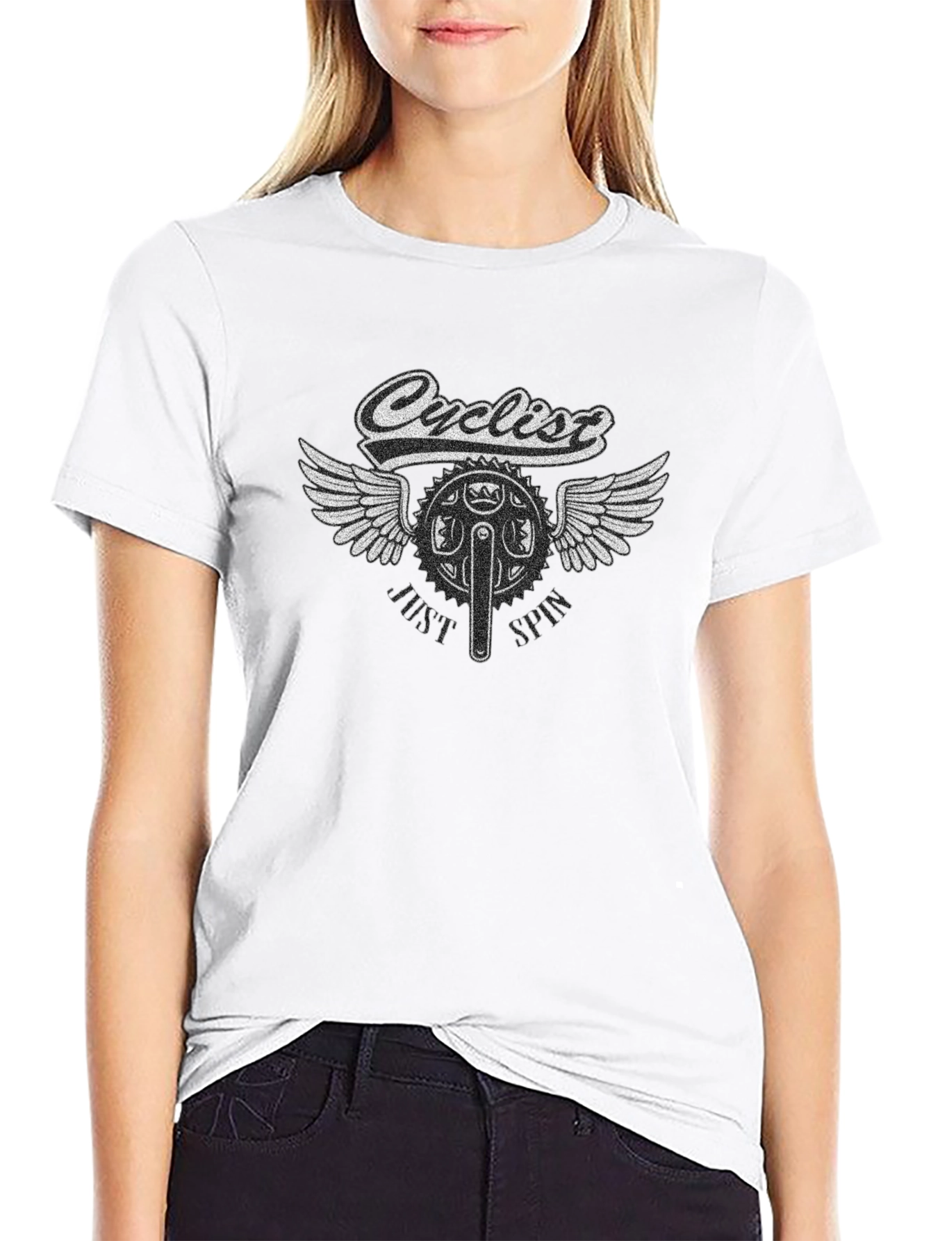 Cyclist Winged Bike Graphic T-Shirt - Black