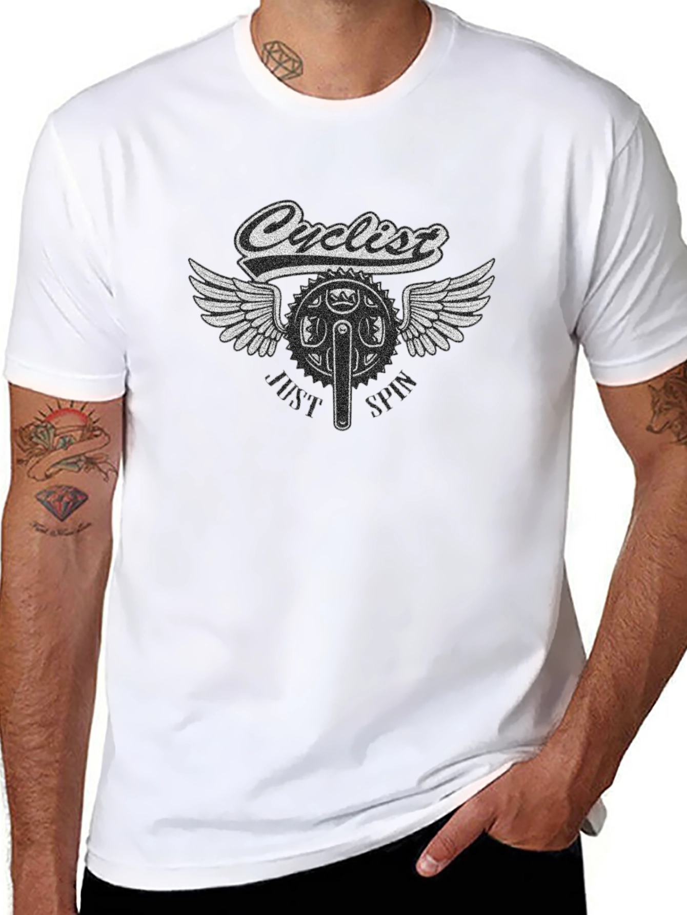 Cyclist Winged Bike Graphic T-Shirt - Black