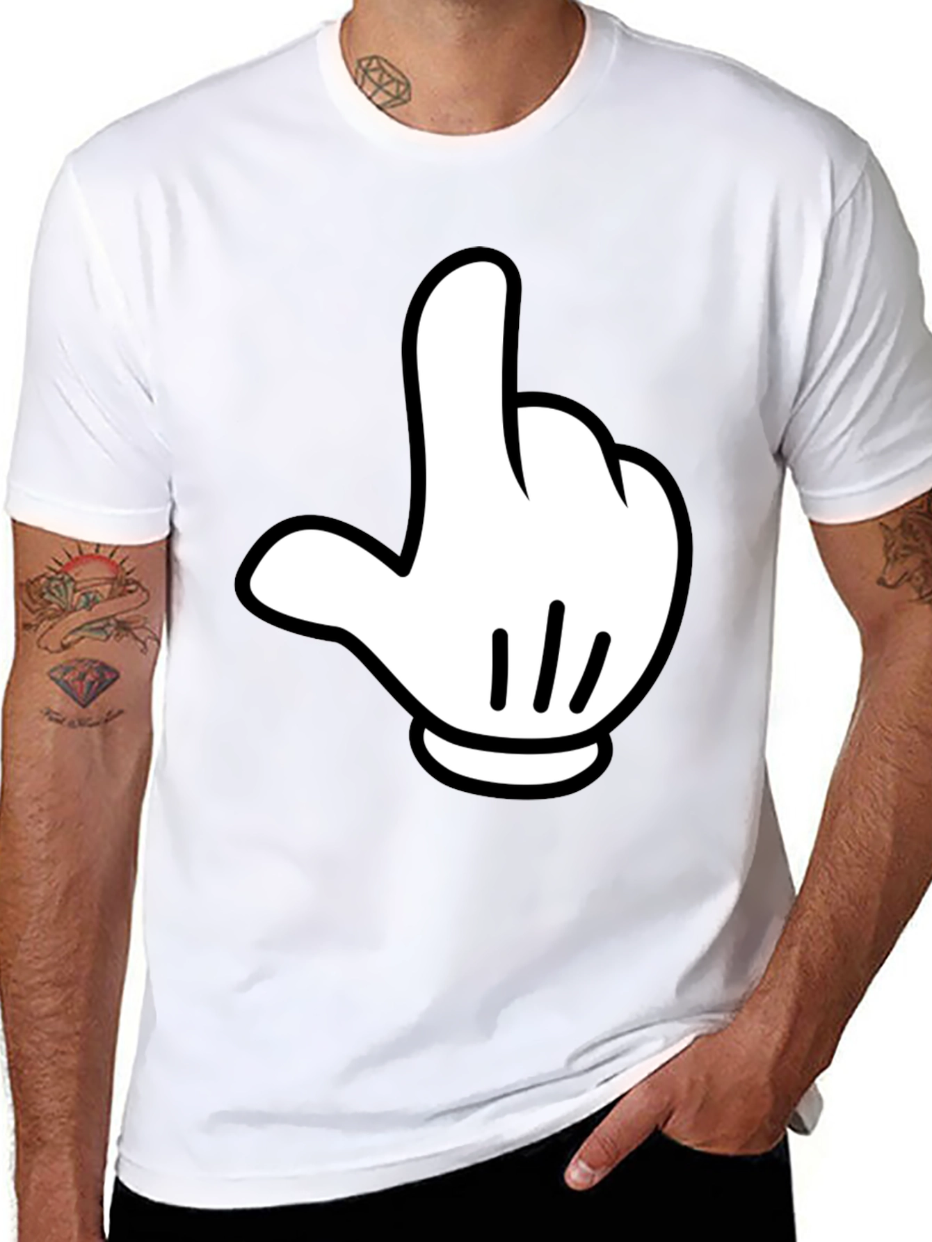Funny Cartoon Hand Graphic Black T-Shirt