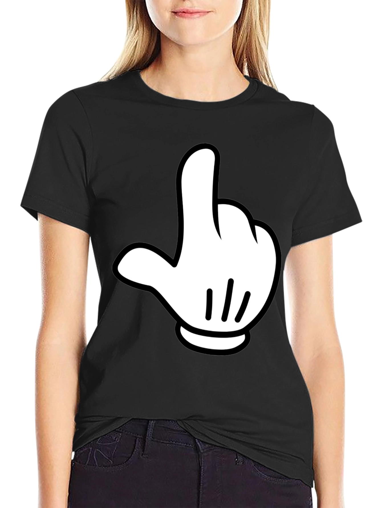 Funny Cartoon Hand Graphic Black T-Shirt