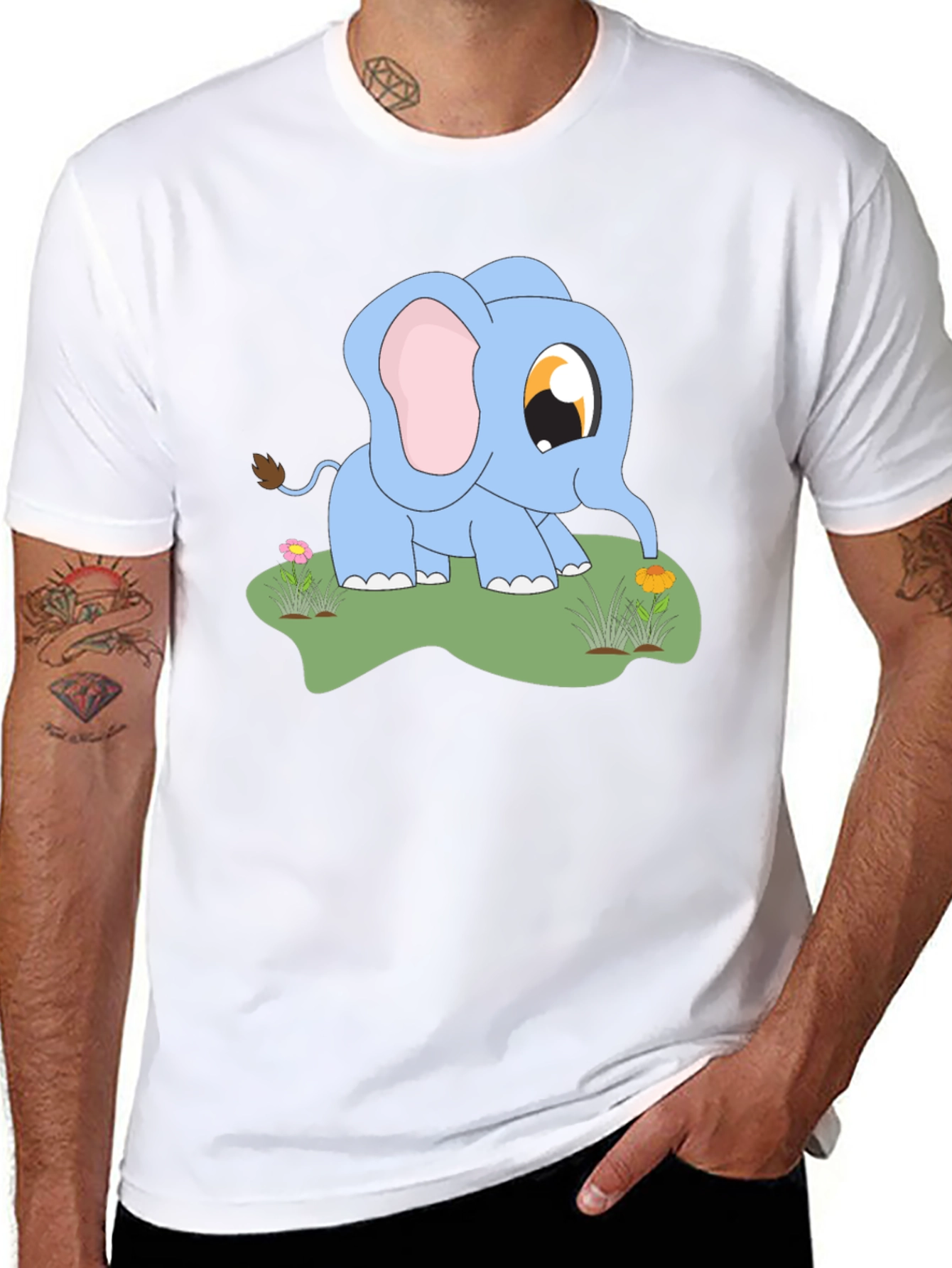 Cute Baby Elephant Graphic Tee - Black Cotton Shirt