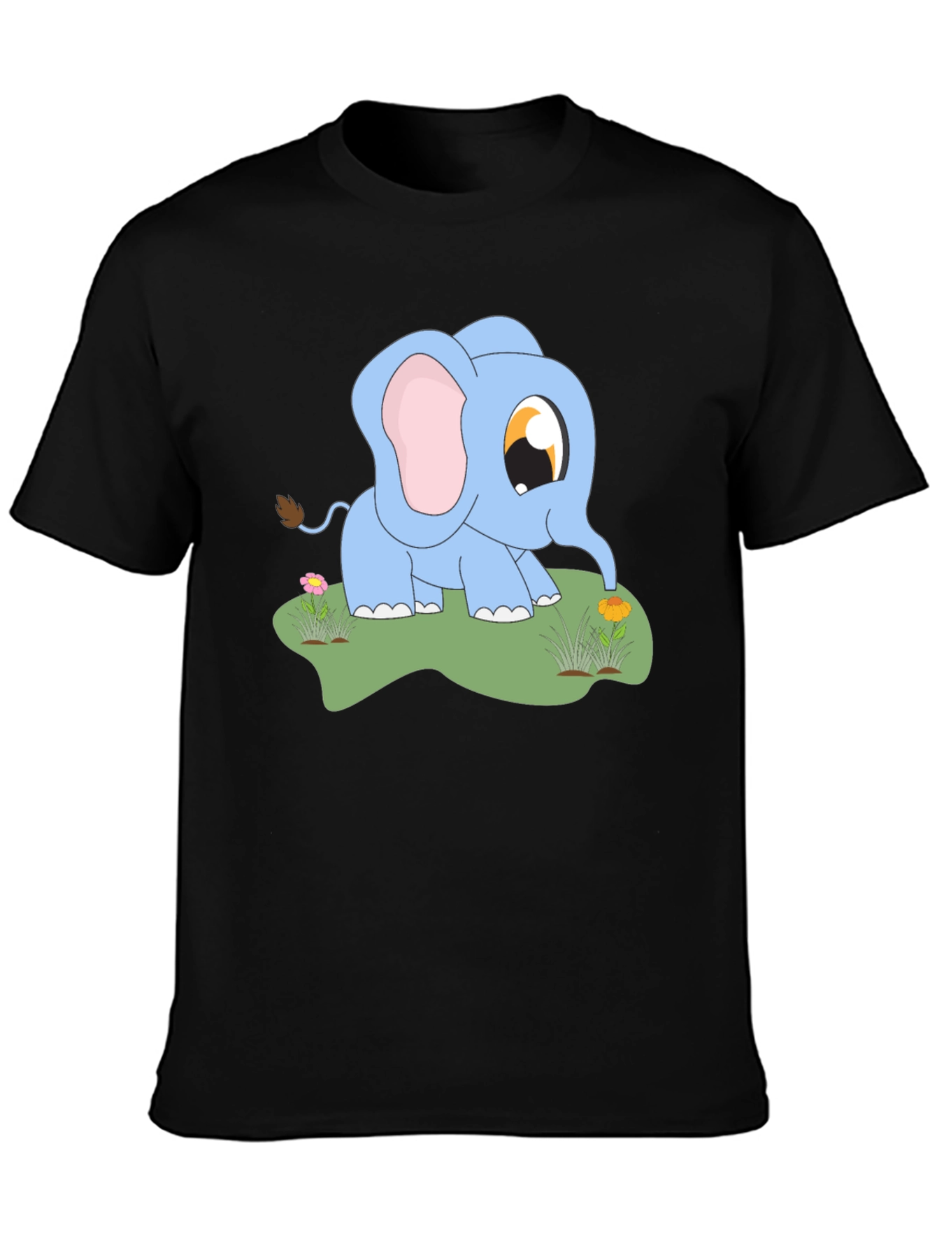 Cute Baby Elephant Graphic Tee - Black Cotton Shirt