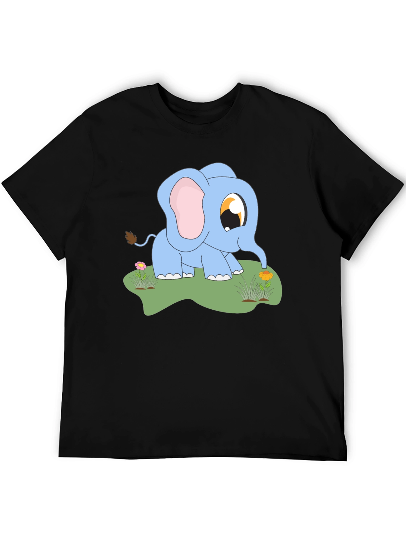 Cute Baby Elephant Graphic Tee - Black Cotton Shirt