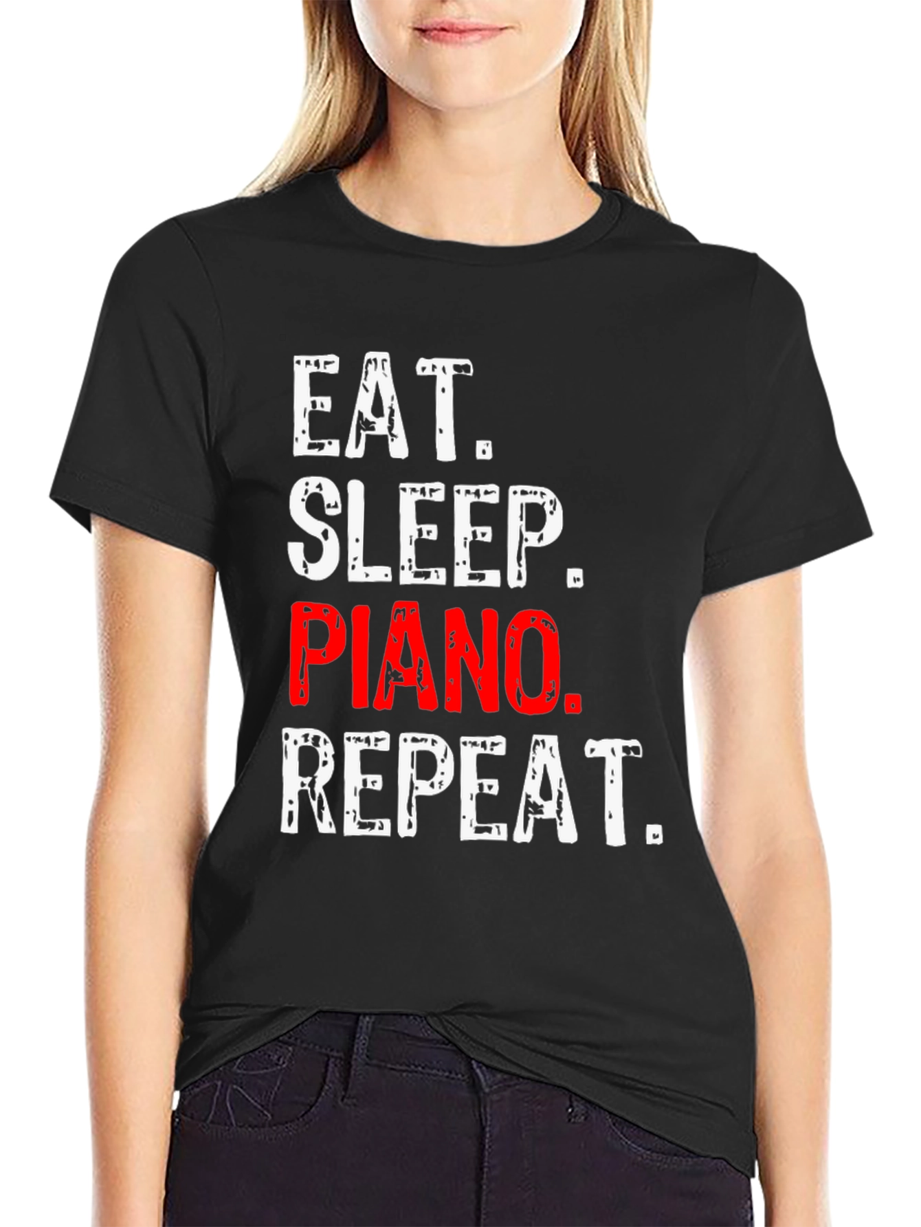 Eat Sleep Piano Repeat Black T-Shirt