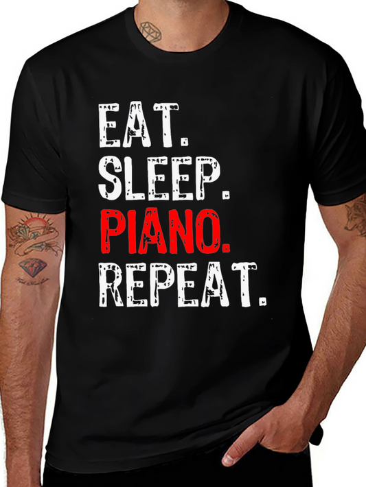 Eat Sleep Piano Repeat Black T-Shirt