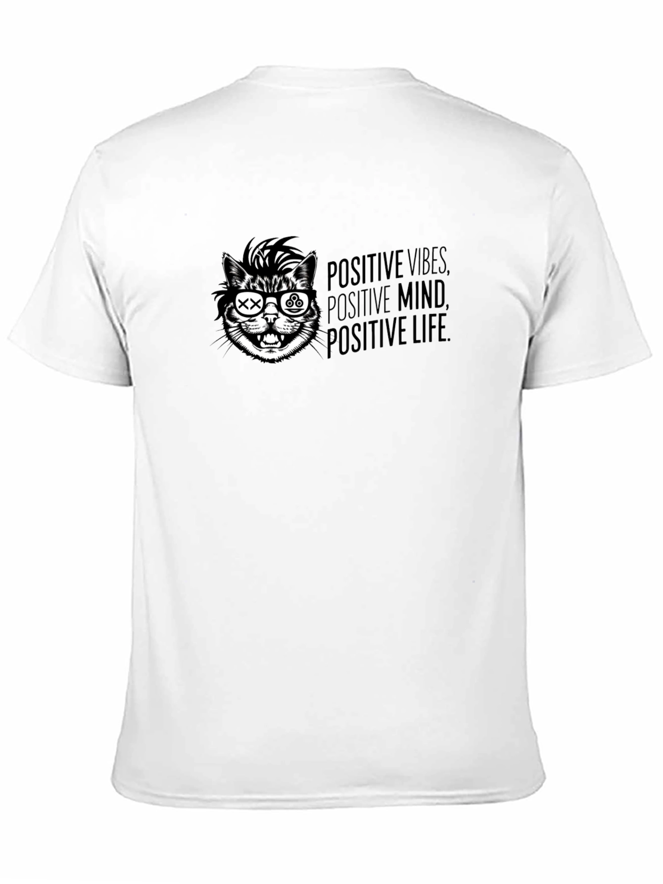 Positive Vibes Cat T-Shirt - Graphic Print Black Tee