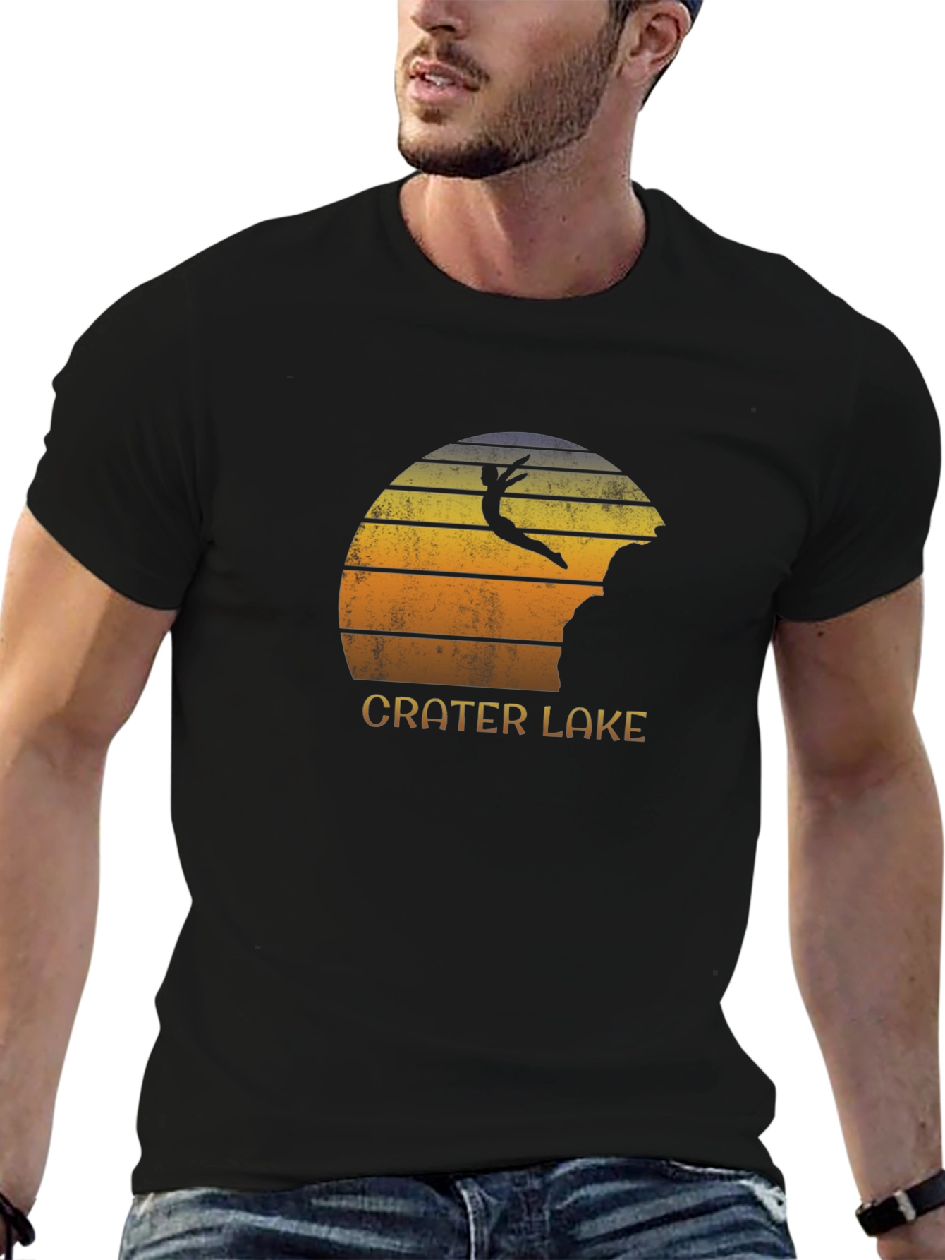 Crater Lake Jumper Retro Graphic Tee - Black