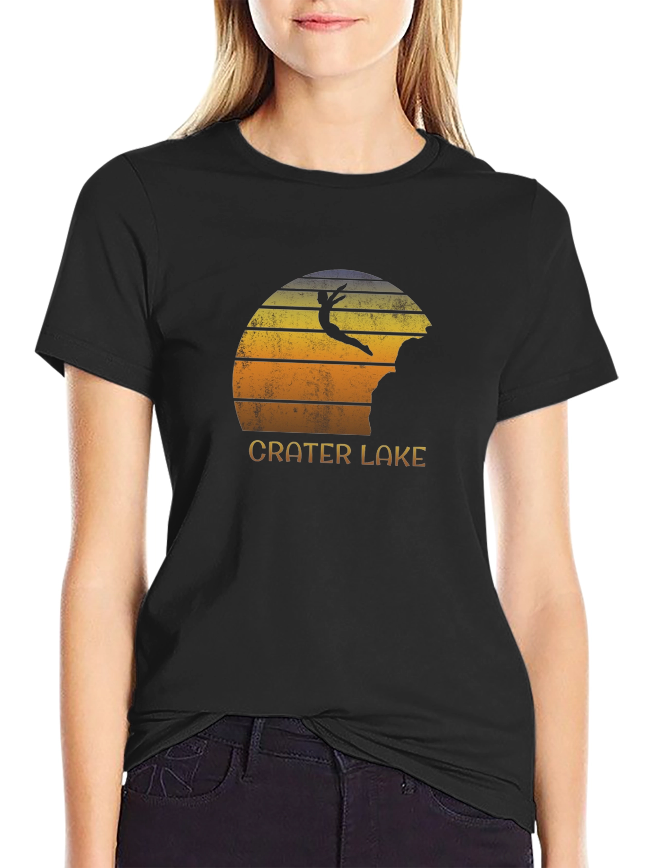 Crater Lake Jumper Retro Graphic Tee - Black