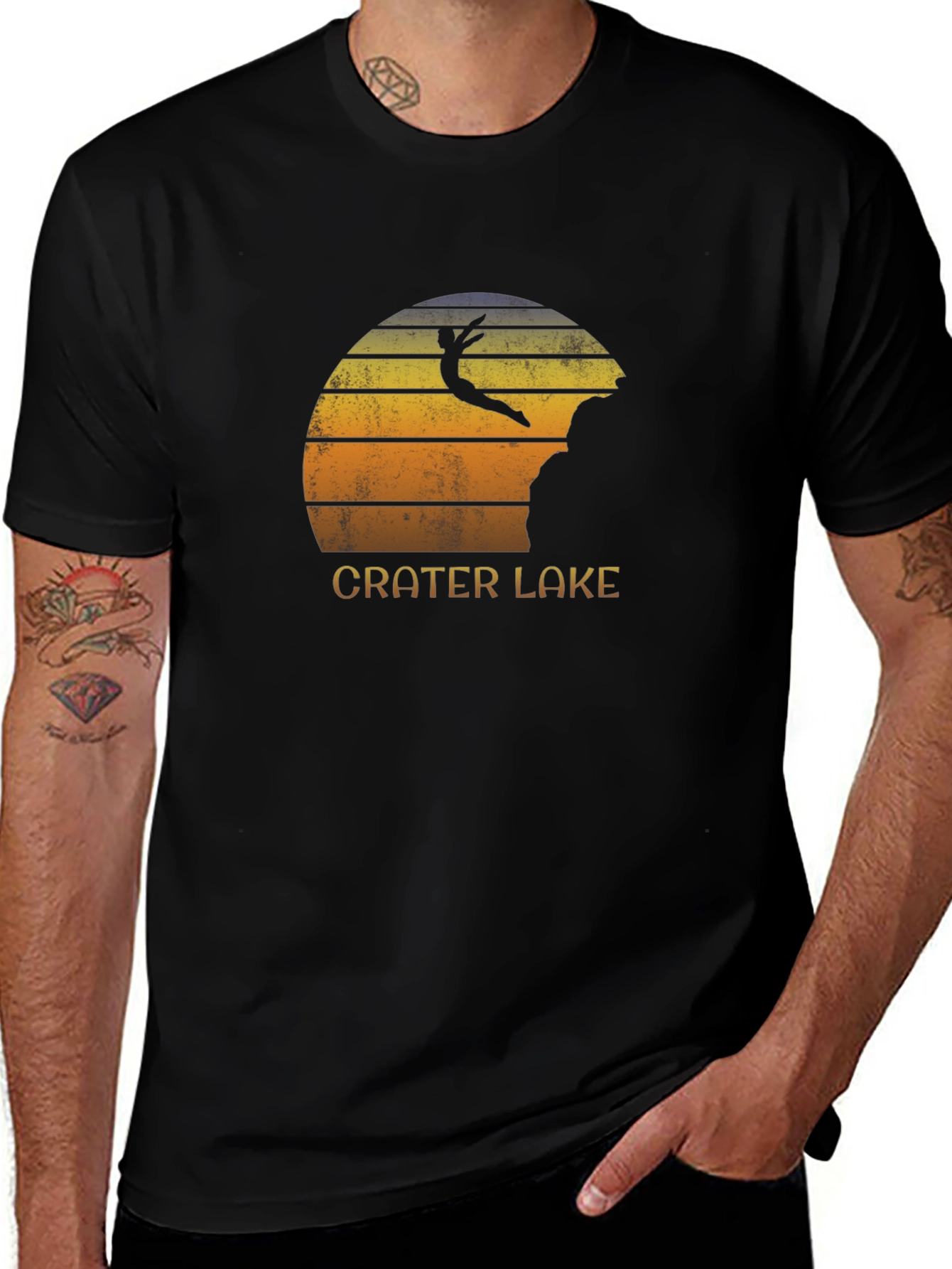 Crater Lake Jumper Retro Graphic Tee - Black