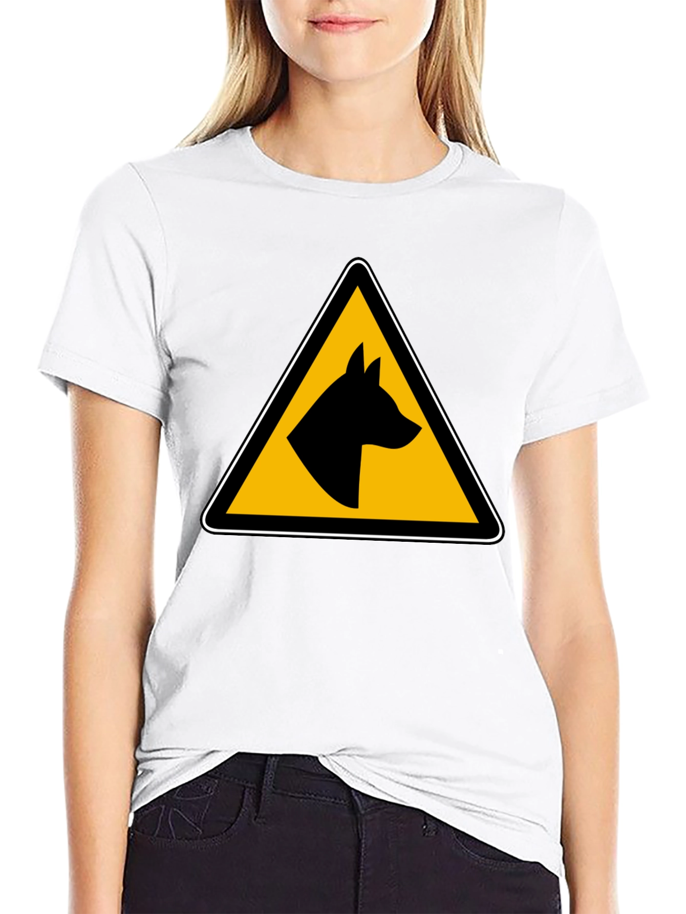 Dog Warning Sign Graphic Tee - Black Unisex T-Shirt