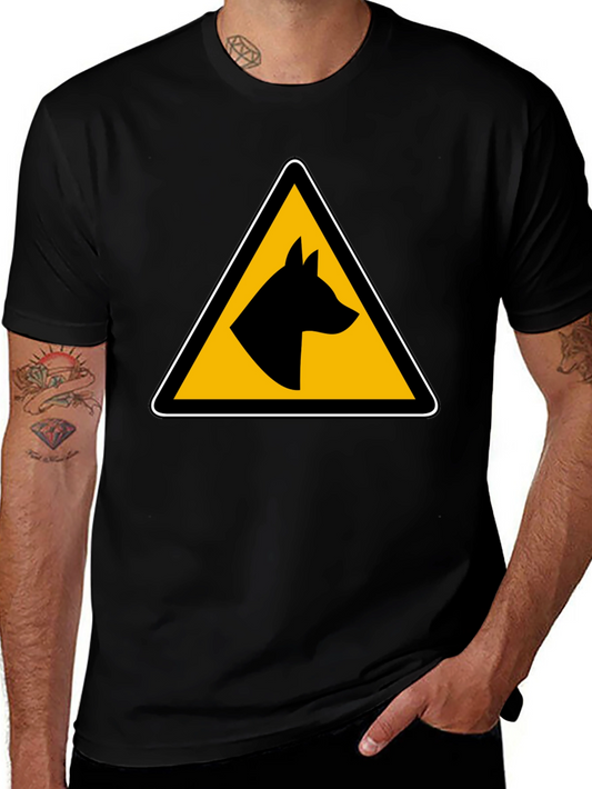 Dog Warning Sign Graphic Tee - Black Unisex T-Shirt