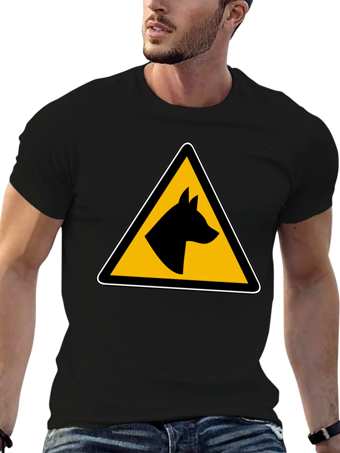 Dog Warning Sign Graphic Tee - Black Unisex T-Shirt