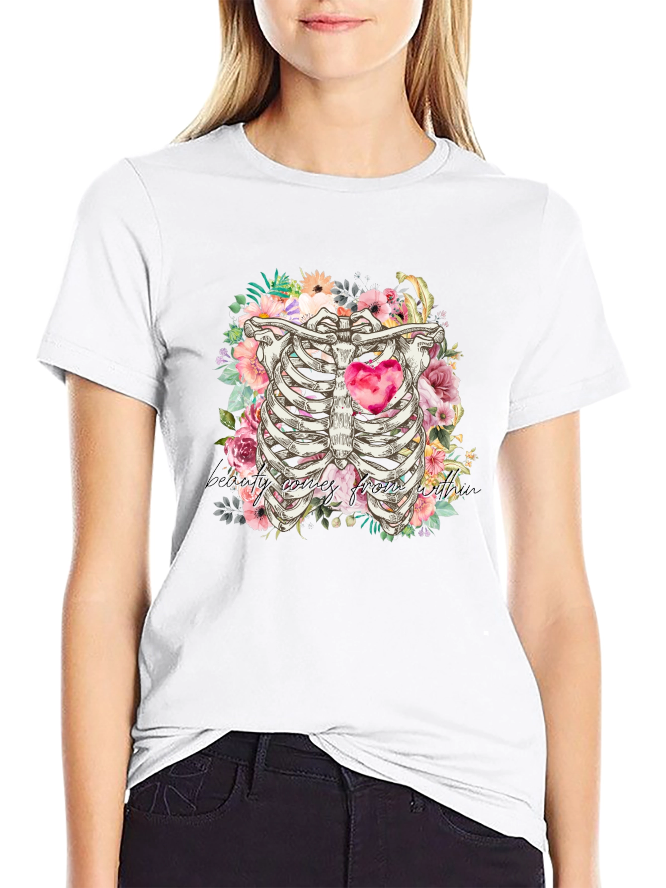 Floral Rib Cage Graphic Tee - Beauty Within