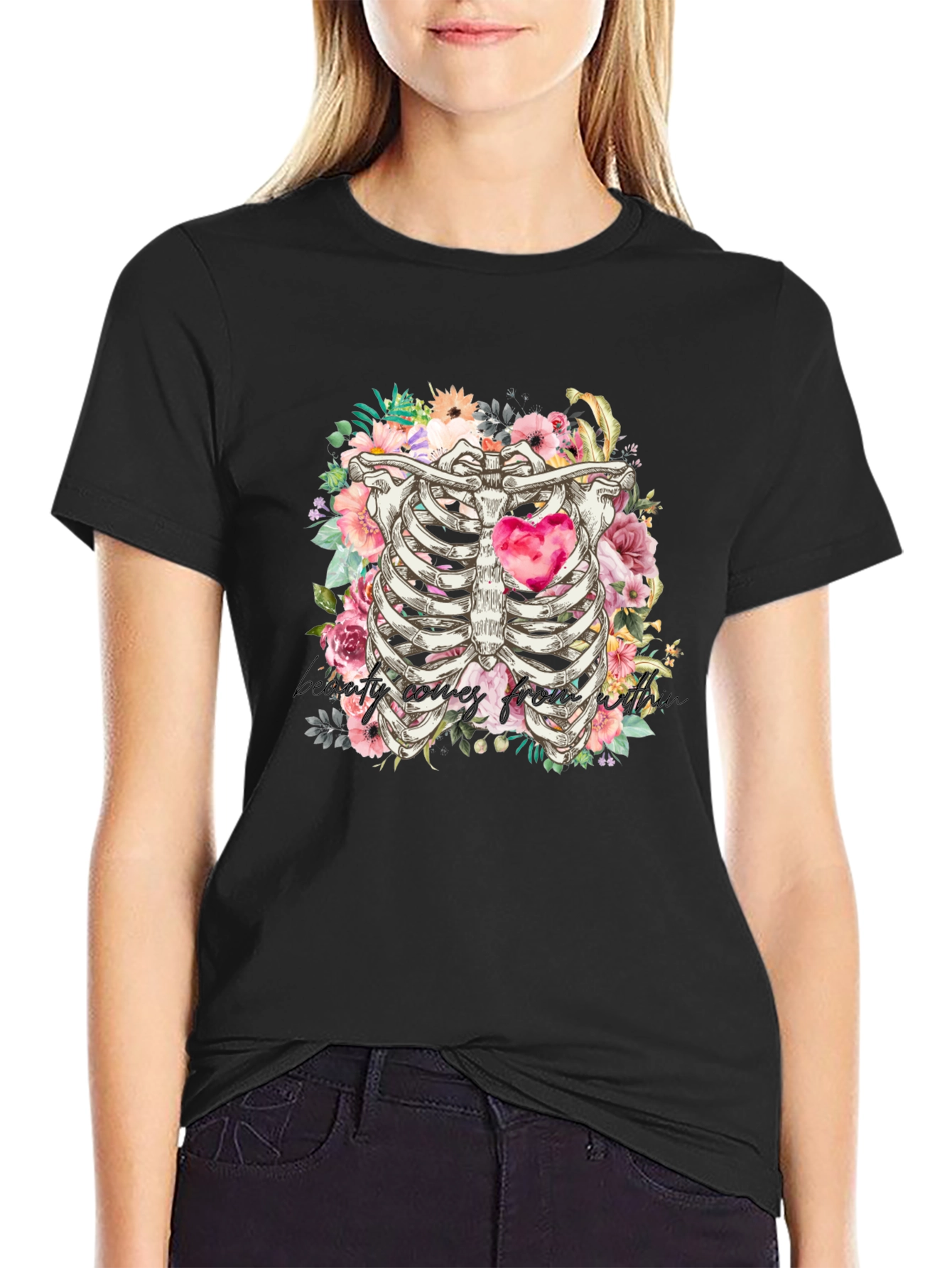 Floral Rib Cage Graphic Tee - Beauty Within