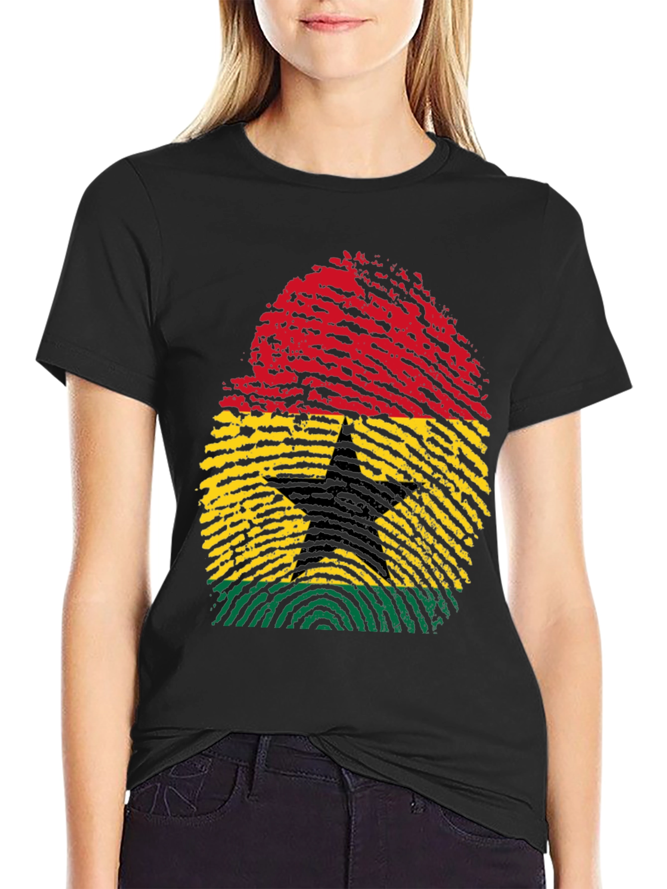 Ghana Flag Fingerprint T-Shirt - Black Pride Tee