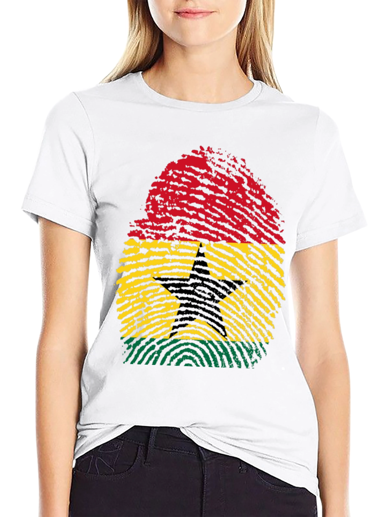 Ghana Flag Fingerprint T-Shirt - Black Pride Tee