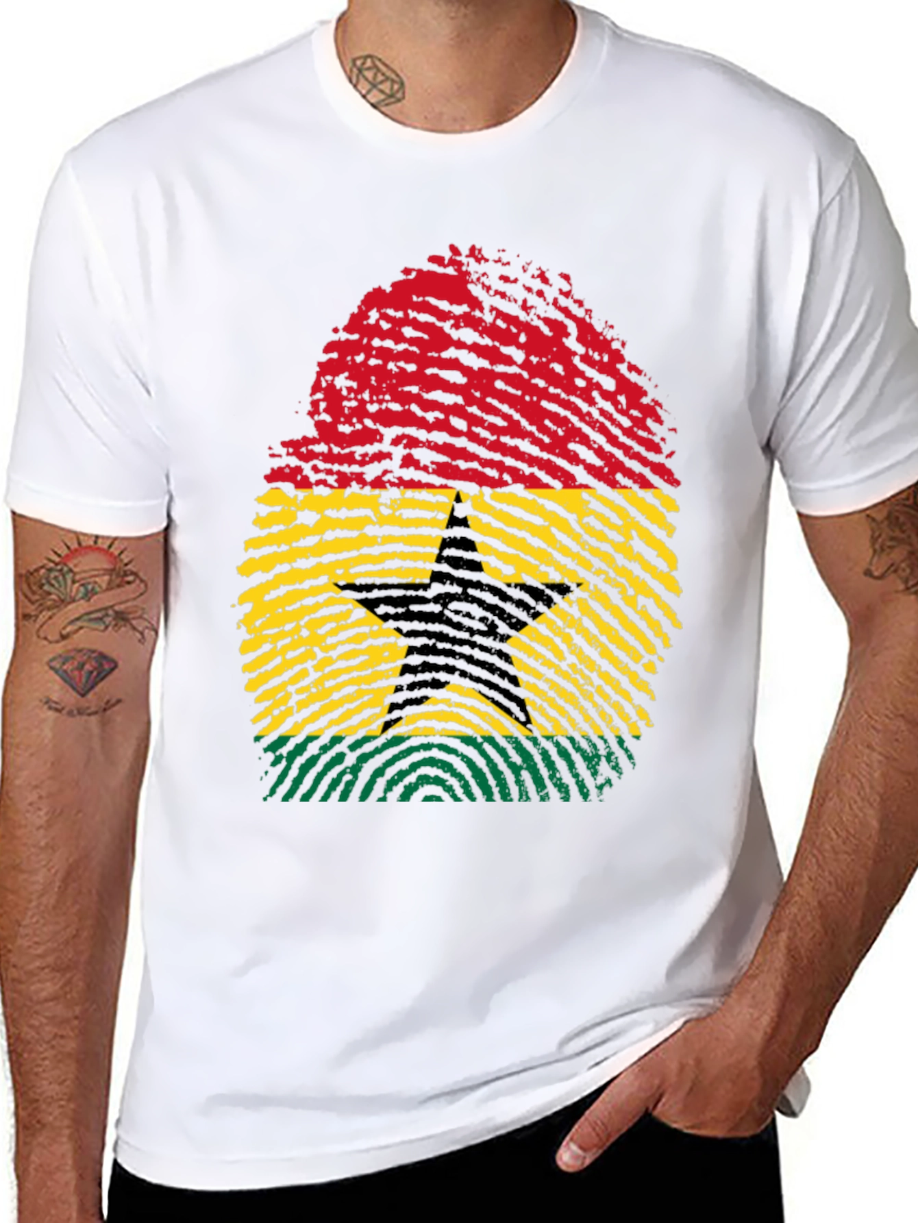 Ghana Flag Fingerprint T-Shirt - Black Pride Tee
