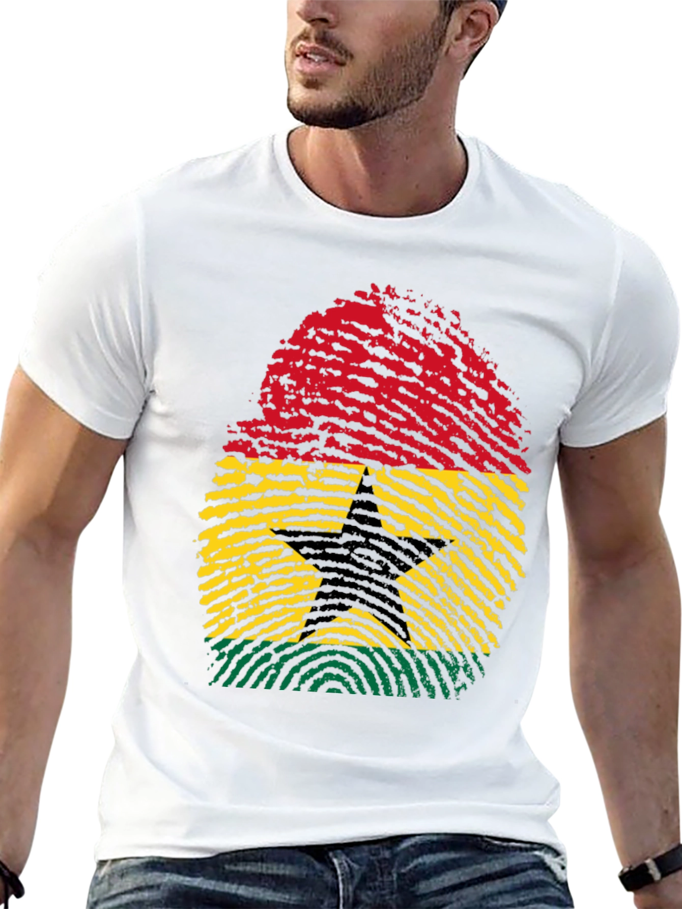 Ghana Flag Fingerprint T-Shirt - Black Pride Tee