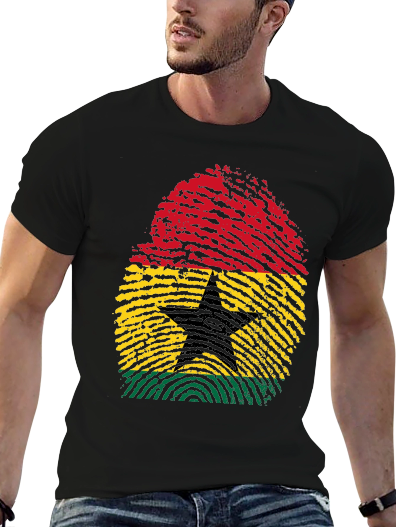 Ghana Flag Fingerprint T-Shirt - Black Pride Tee