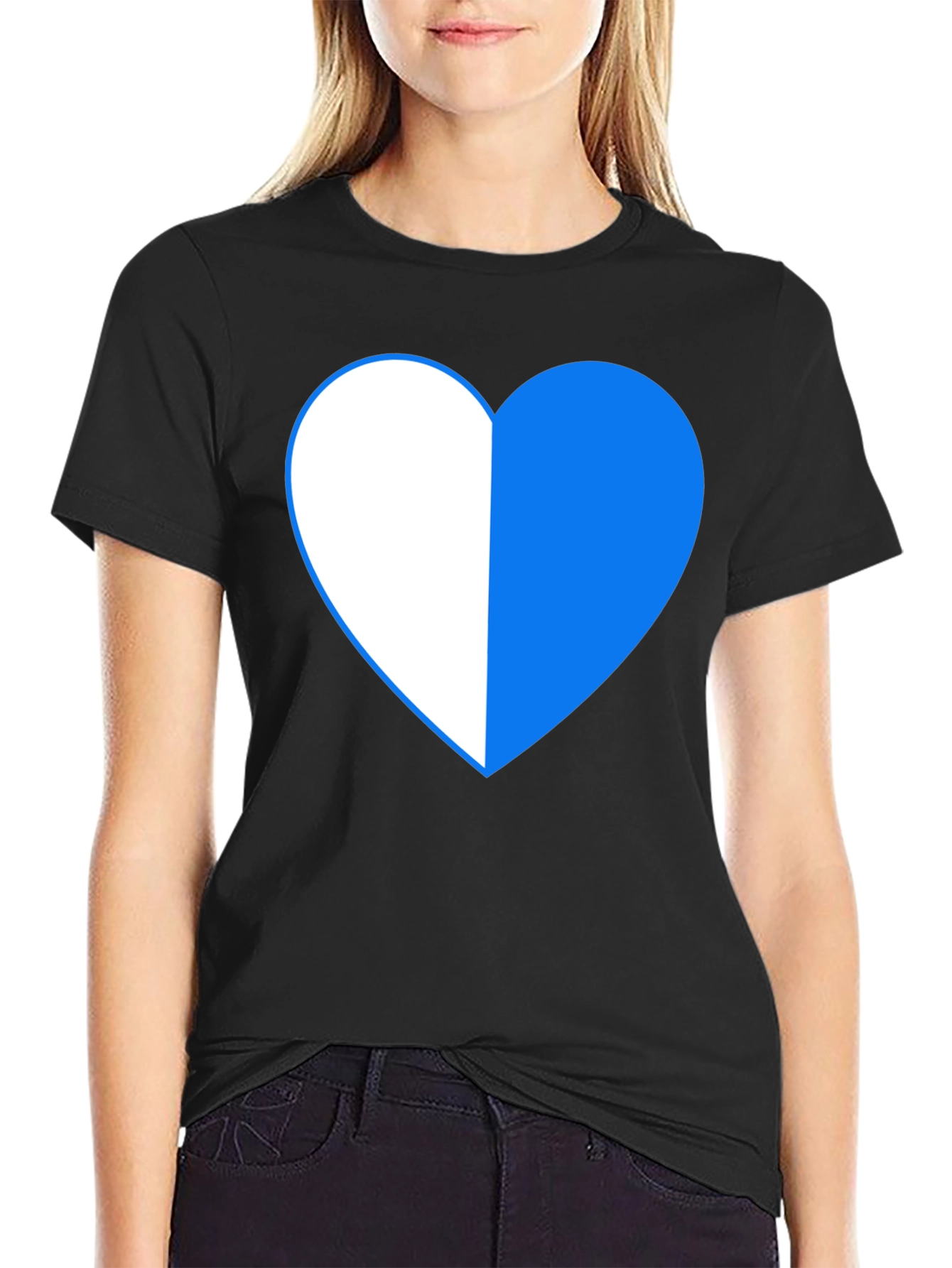 Two-Tone Heart Graphic Tee - Black