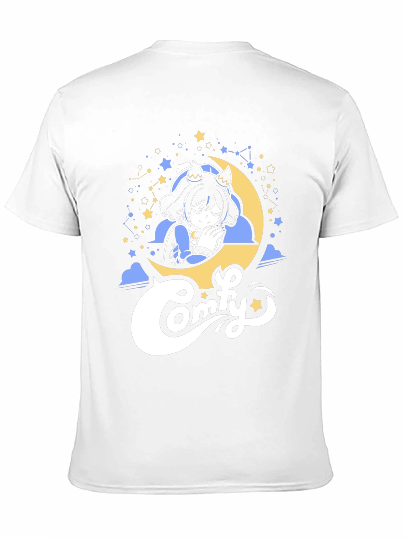Comfy Moon Napping Anime Girl Black T-Shirt