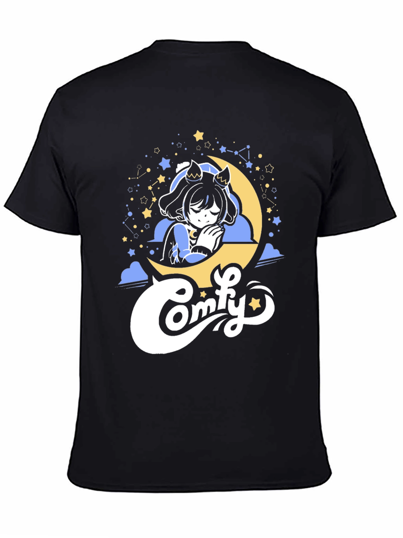 Comfy Moon Napping Anime Girl Black T-Shirt