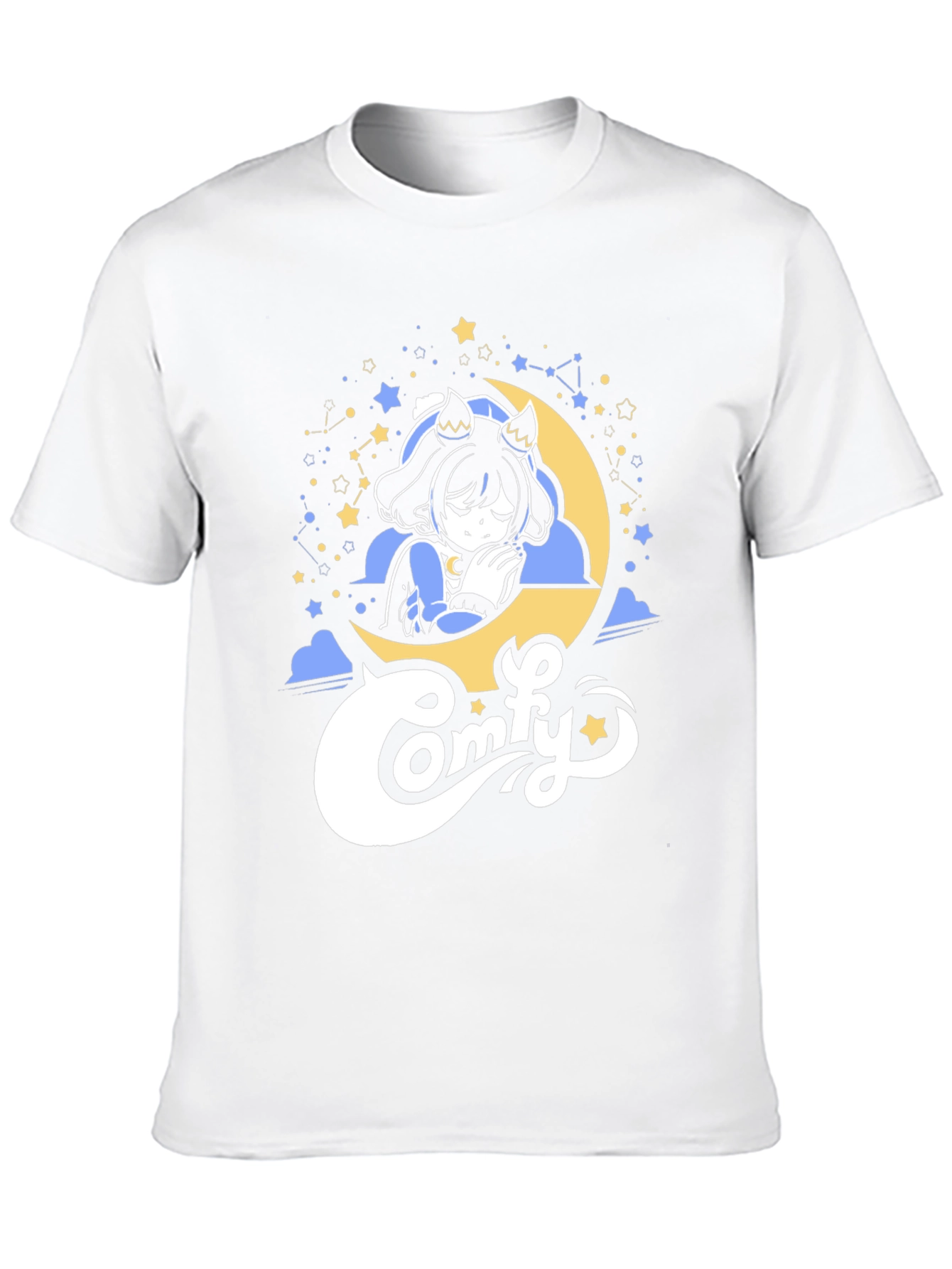 Comfy Moon Napping Anime Girl Black T-Shirt