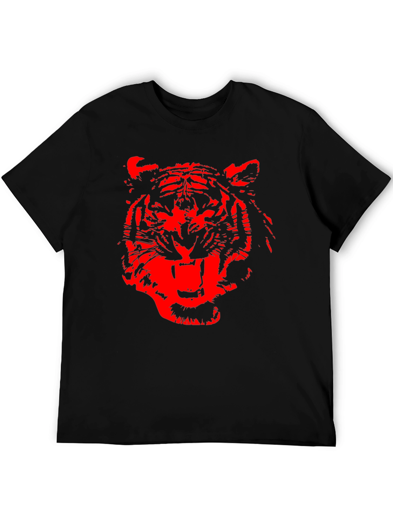 Red Tiger Graphic Print Black T-Shirt
