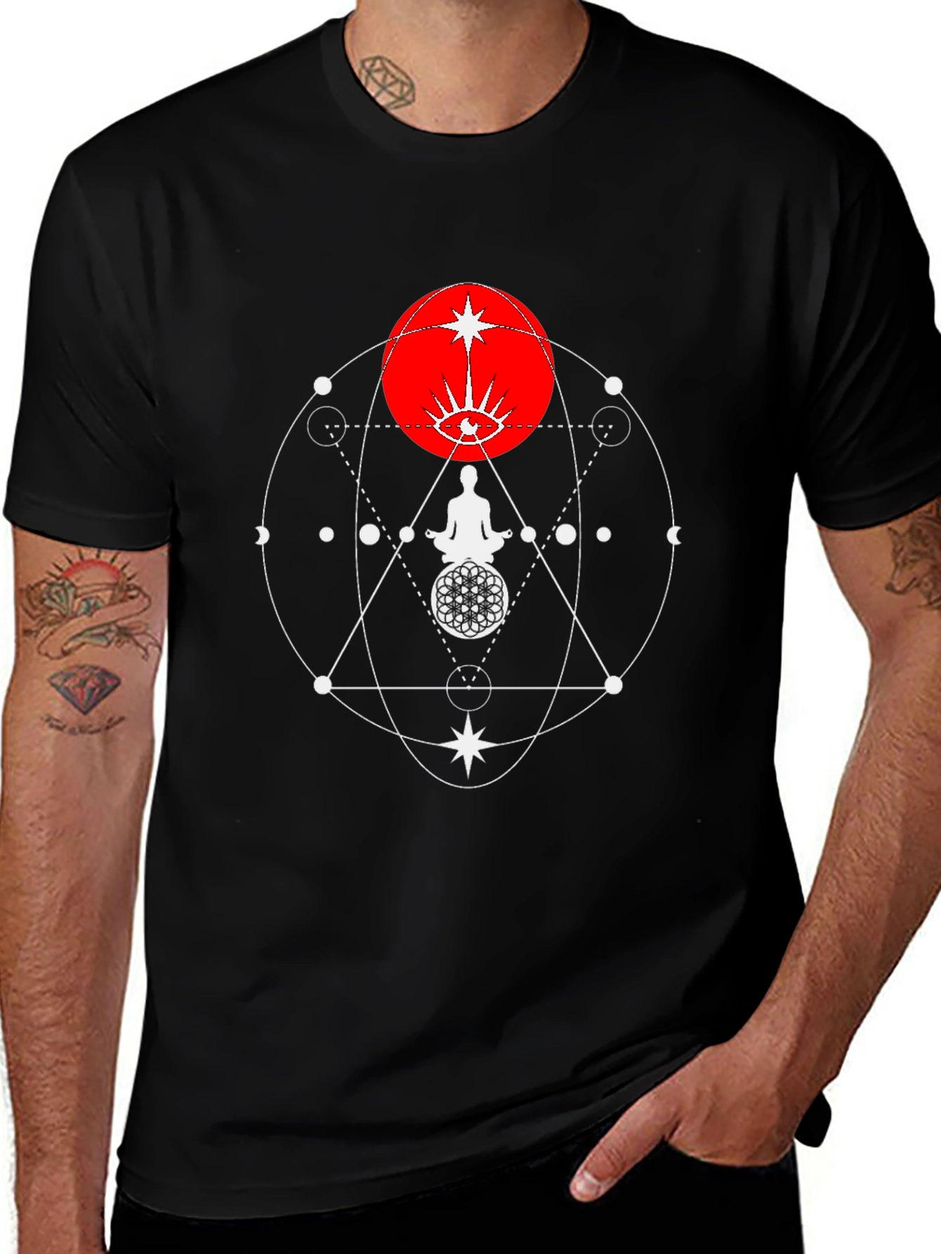 Mystic Geometry Graphic Tee - Black Cotton Comfort