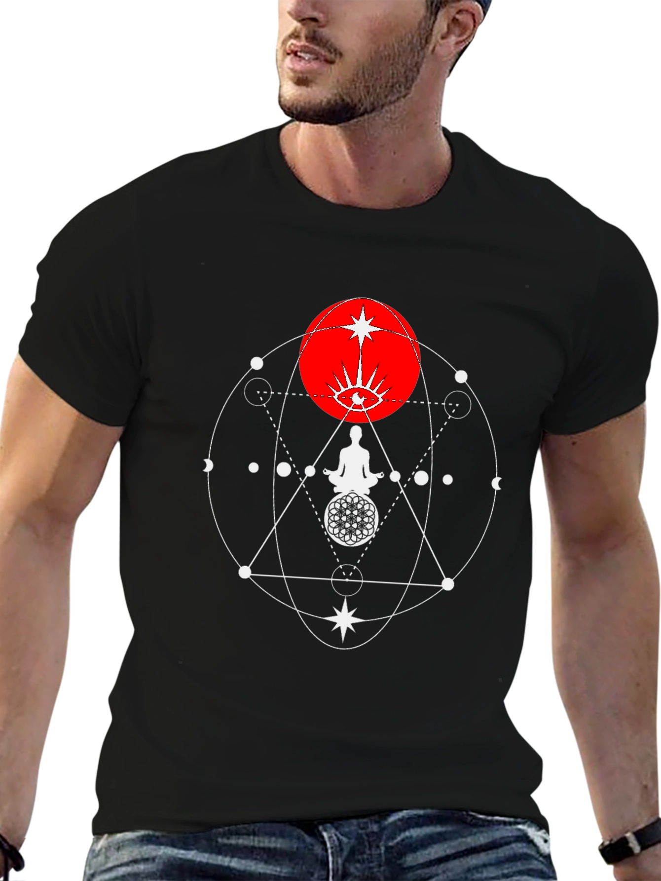 Mystic Geometry Graphic Tee - Black Cotton Comfort