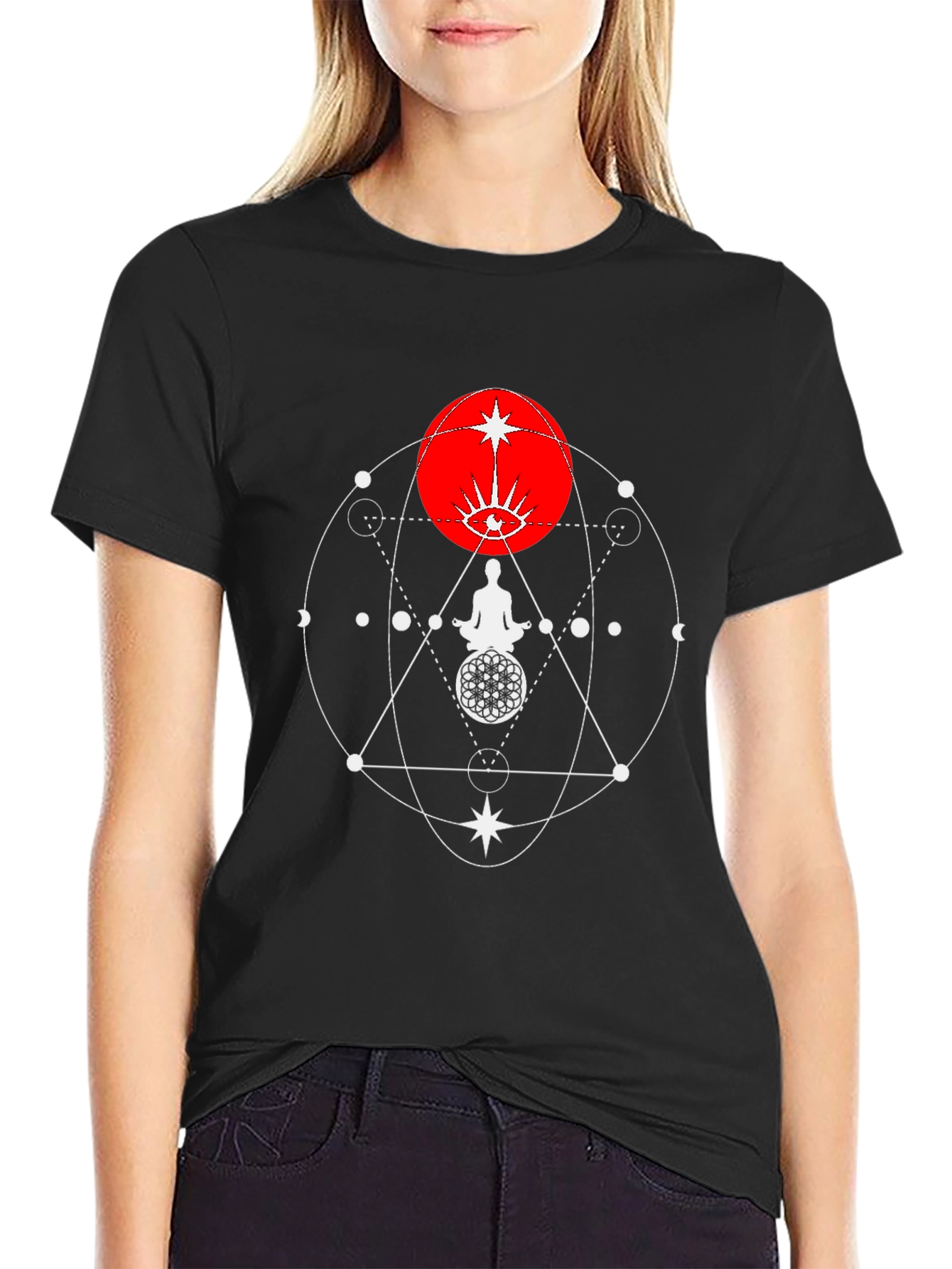 Mystic Geometry Graphic Tee - Black Cotton Comfort