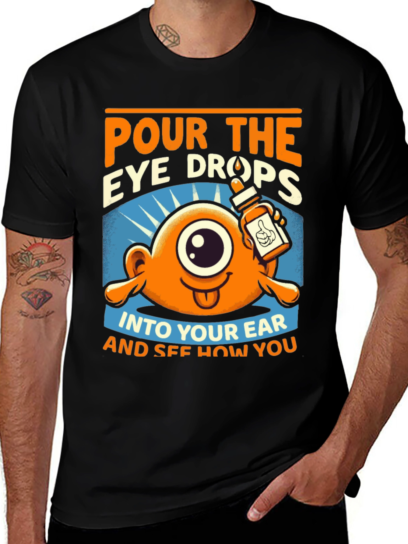 Pour the Eye Drops T-Shirt: Humorous Cartoon Tee