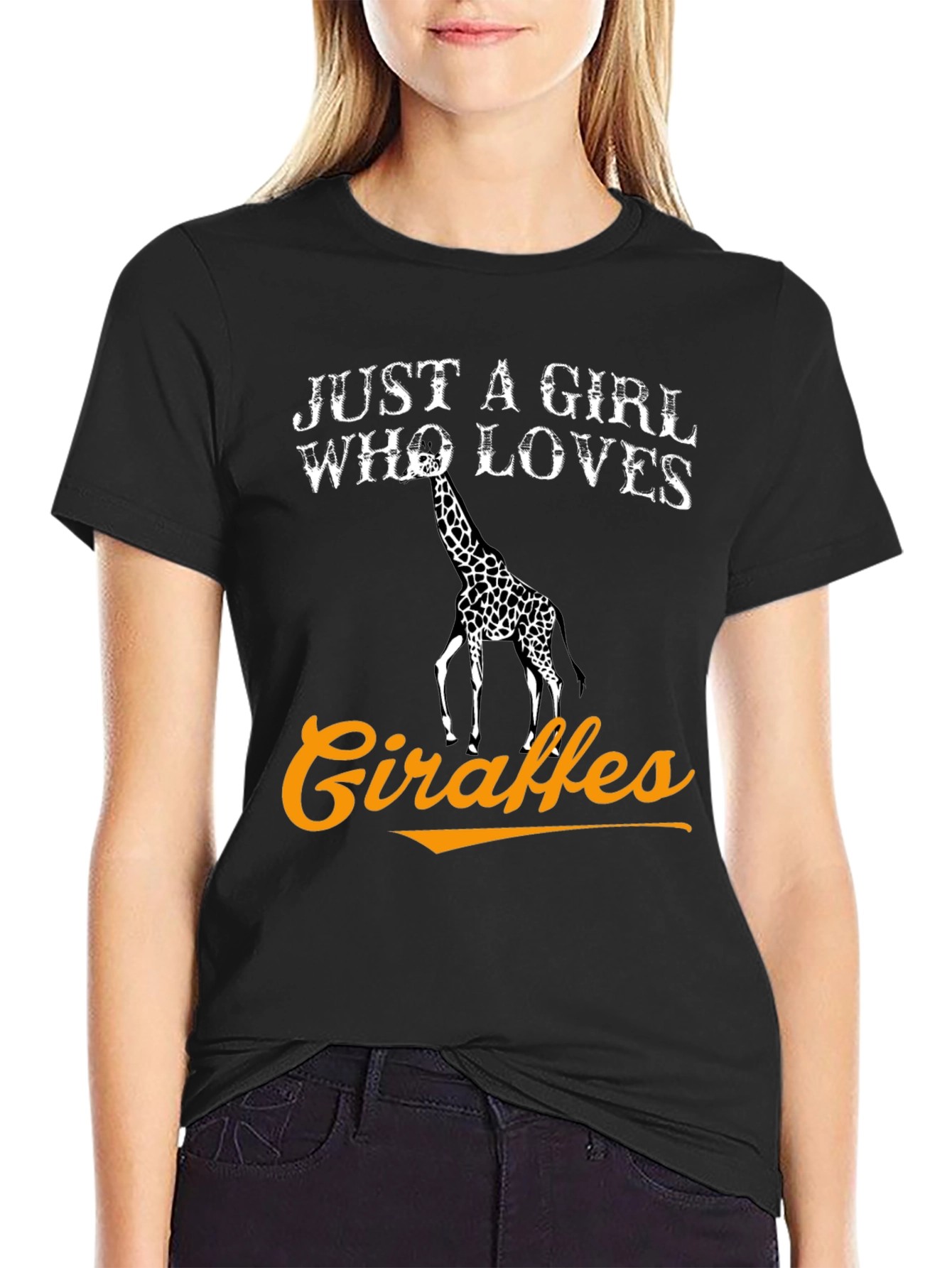 Just A Girl Who Loves Giraffes Black T-Shirt