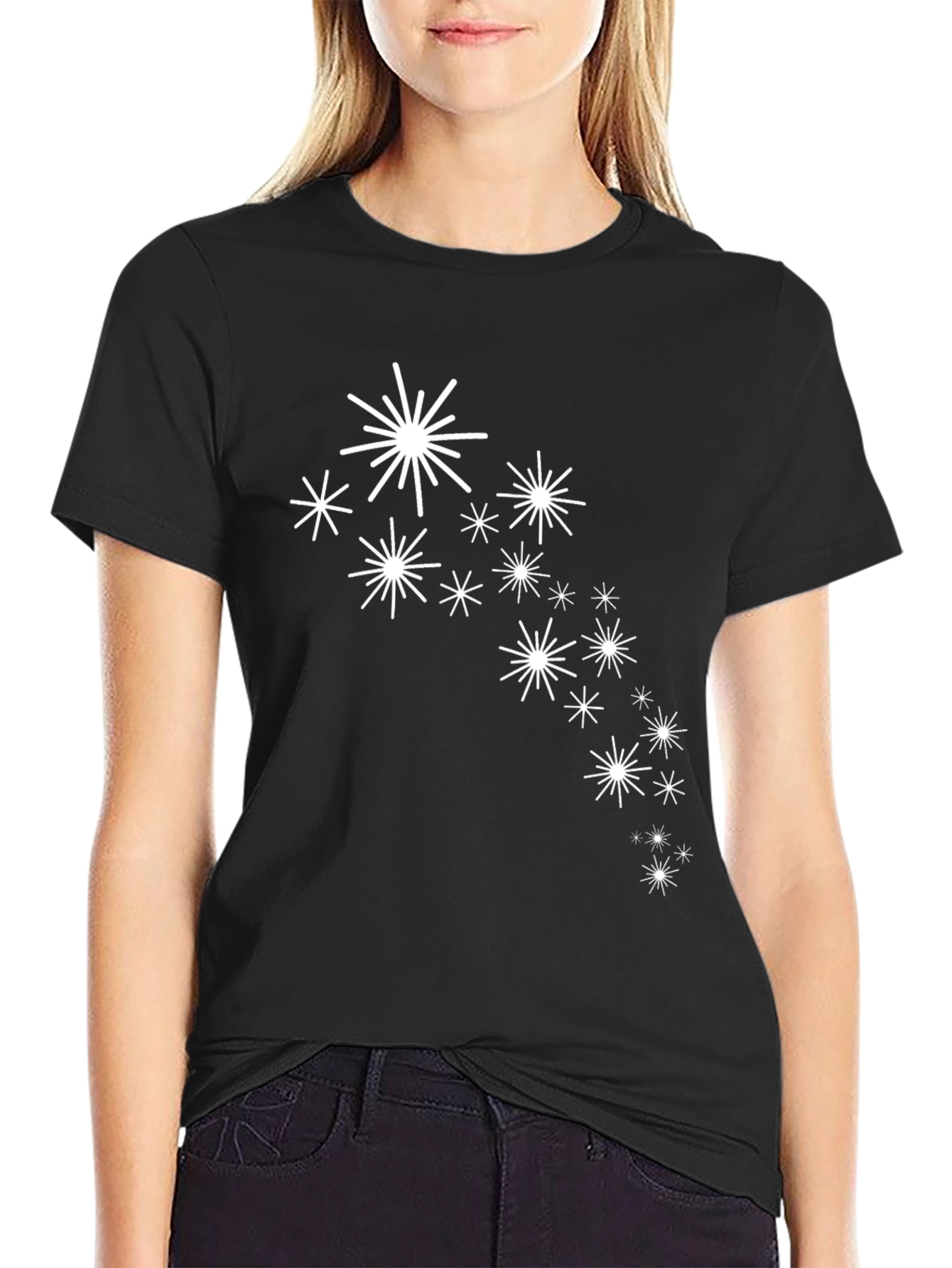 Stylish Black Tee with White Starburst Design