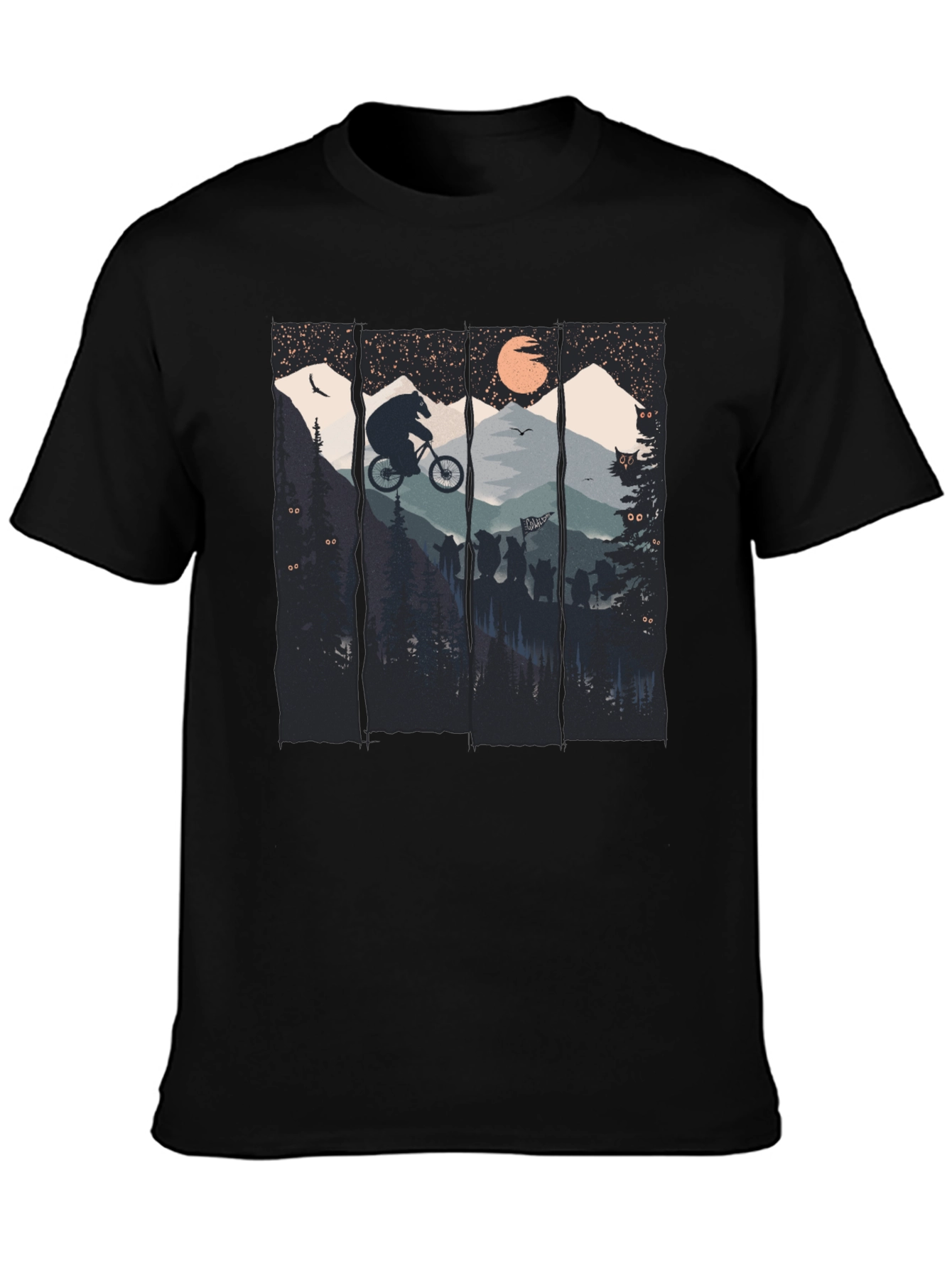 Bear Mountain Biking Graphic Tee - Black Cotton T-Shirt