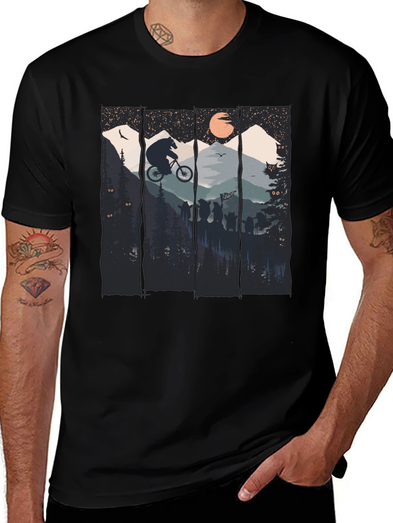 Bear Mountain Biking Graphic Tee - Black Cotton T-Shirt